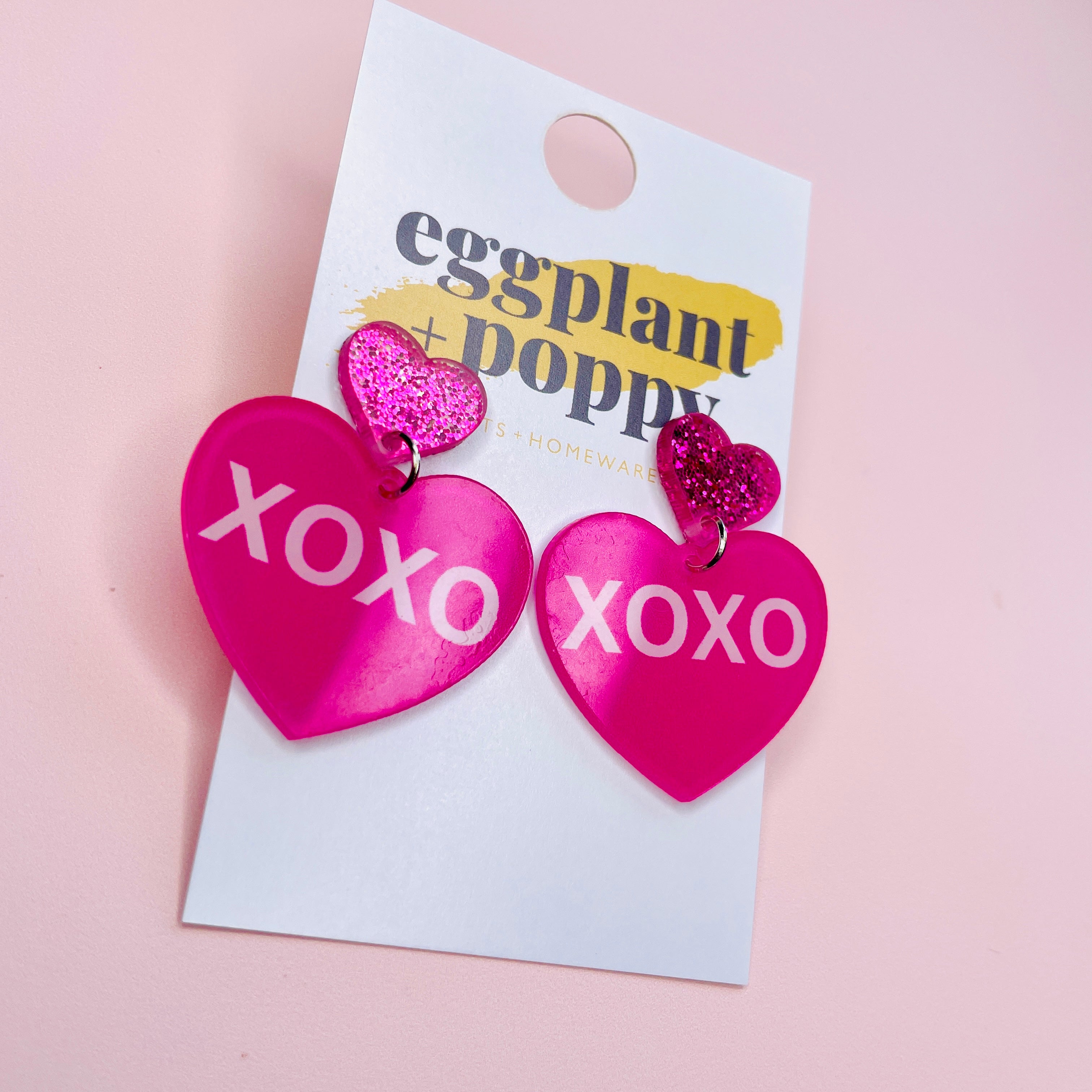 Pink XOXO Heart Earrings