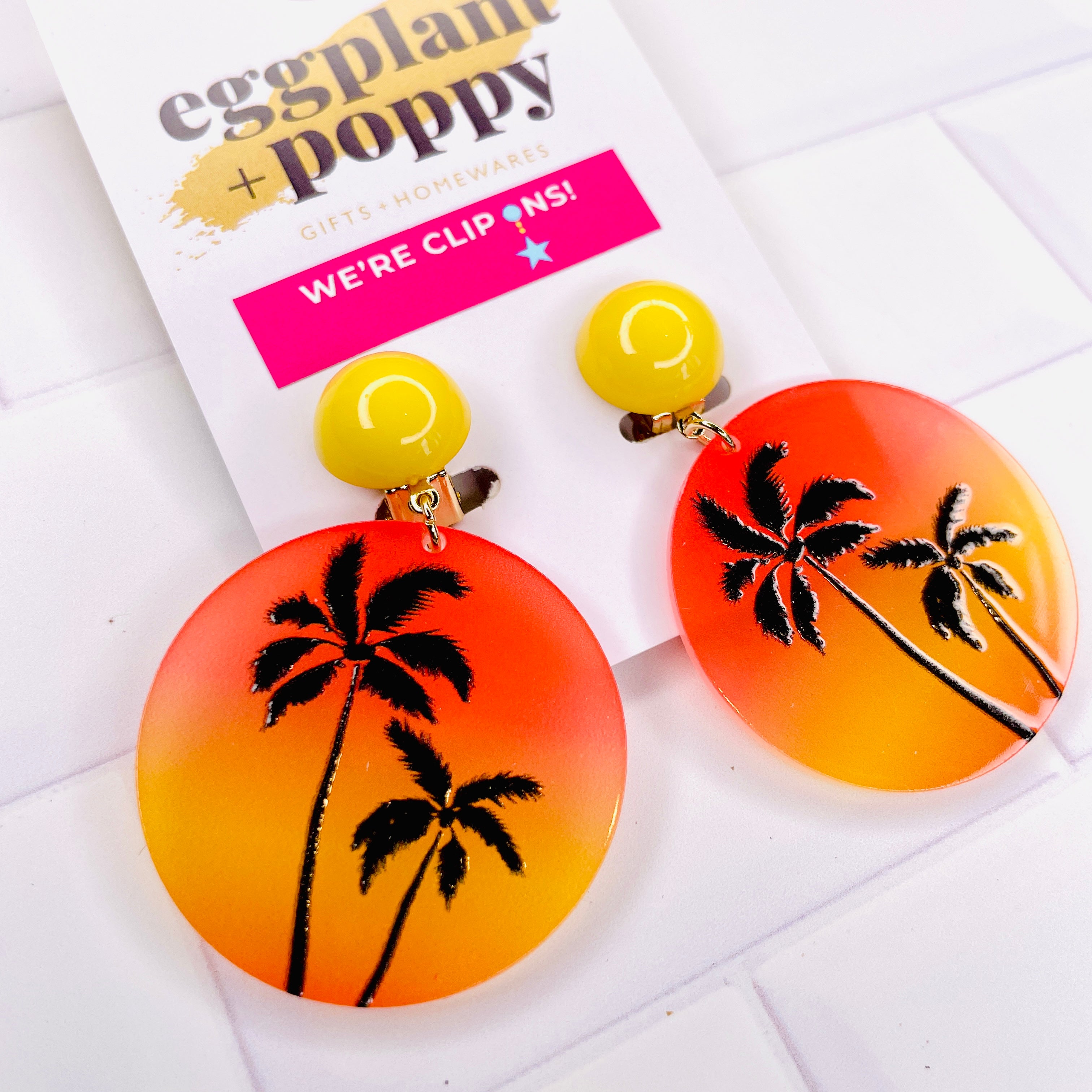 Clip On Earrings - Sunset Palm