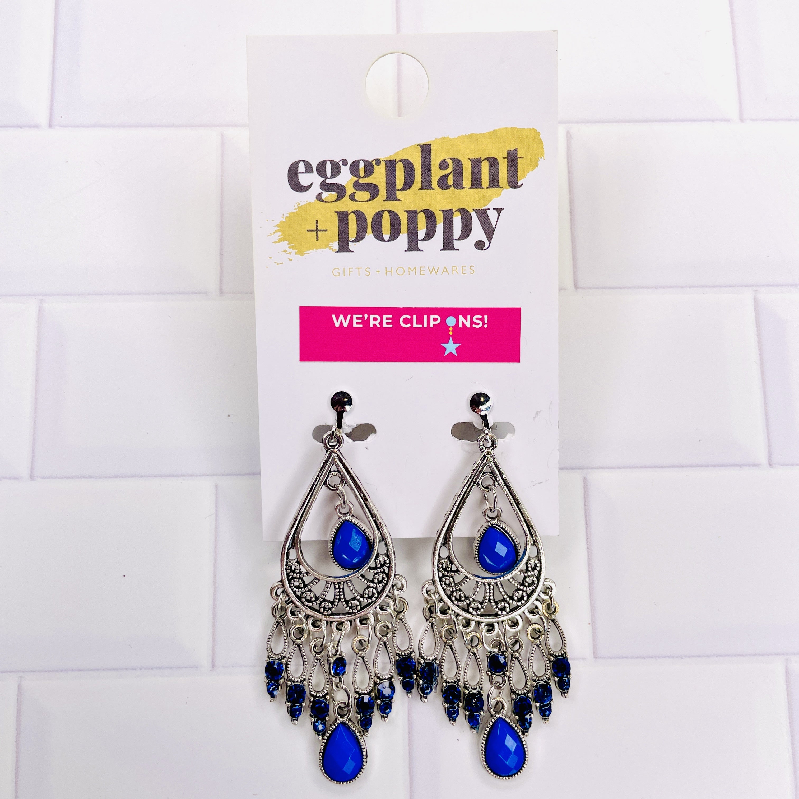 Clip On Earrings - Sapphire Chandelier