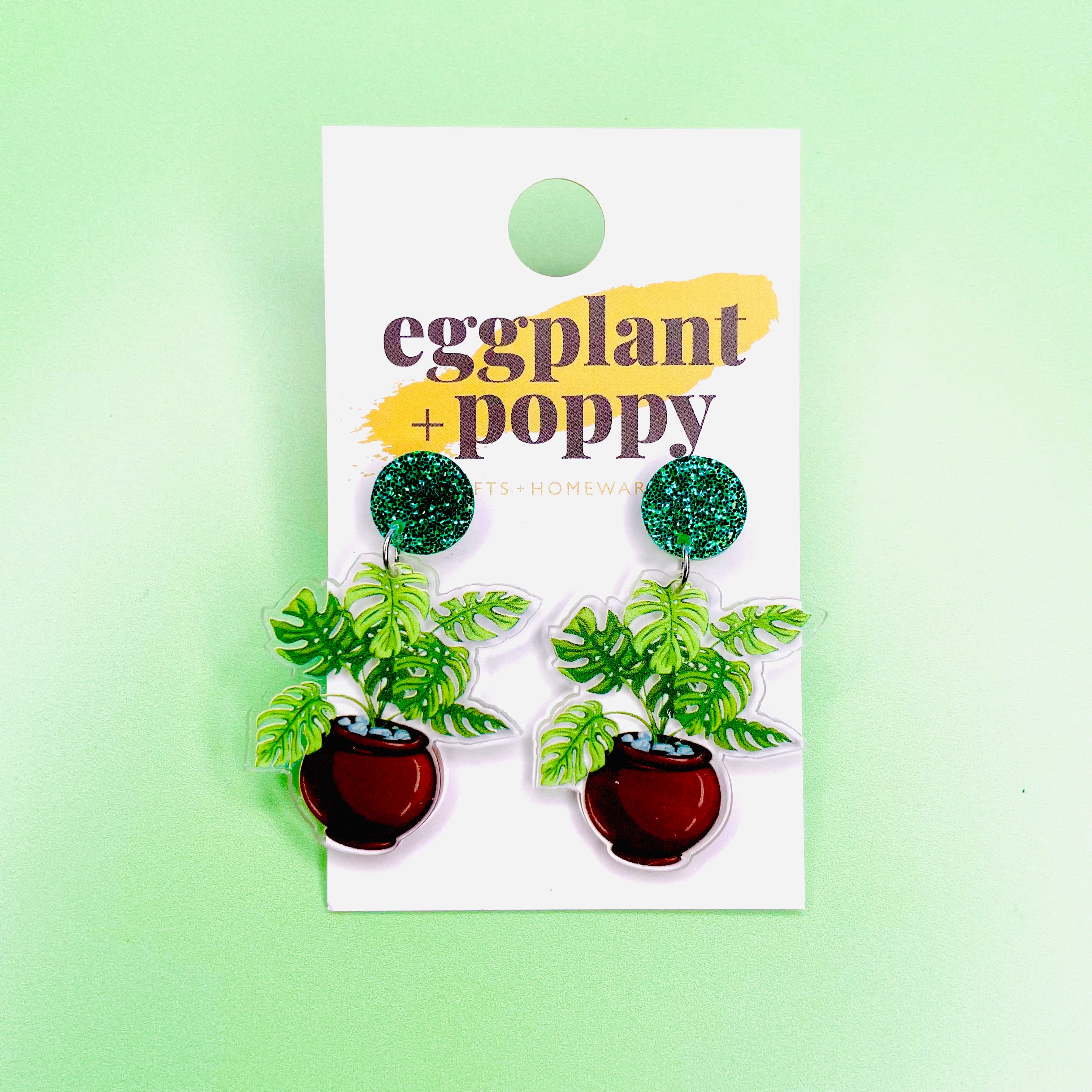 Monstera Pot Plant Earrings