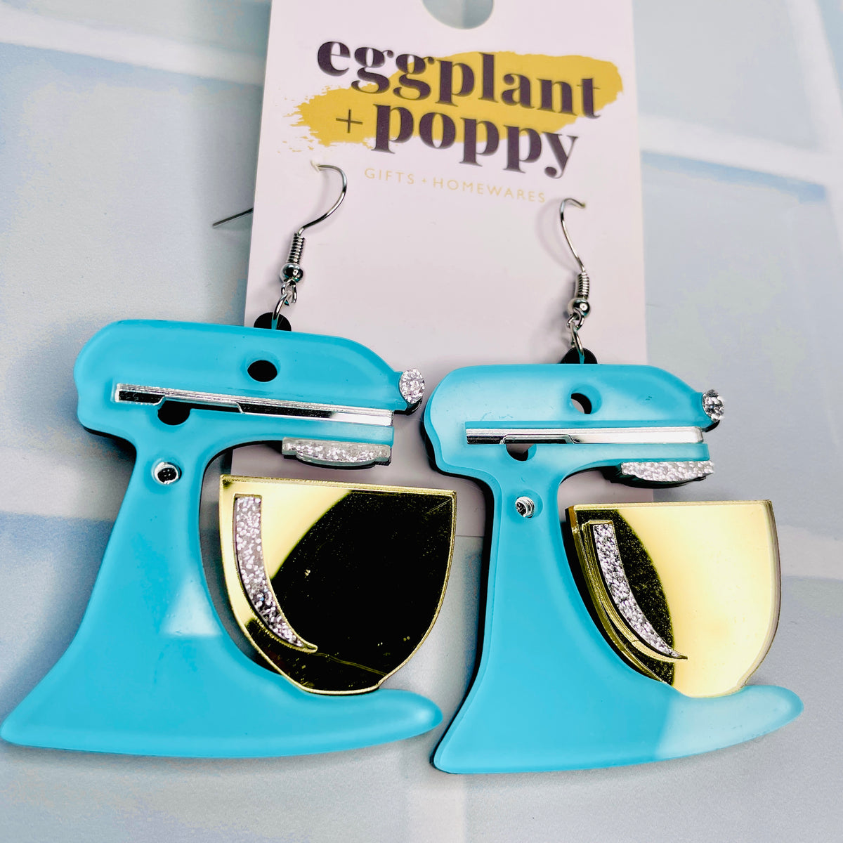 Kitchen Mixer Earrings – Eggplant & Poppy ~ Unique + Quirky Gifts