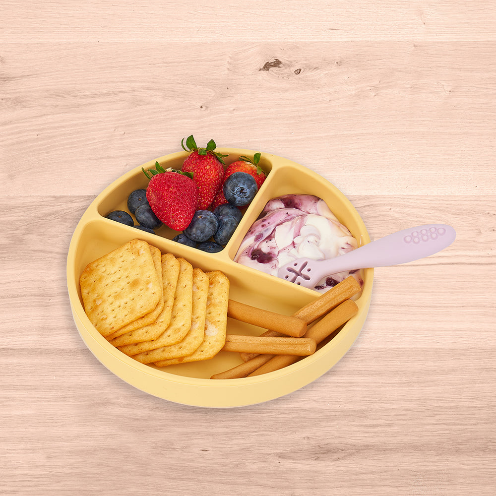 Silicone Suction Divided Plate - Lemon