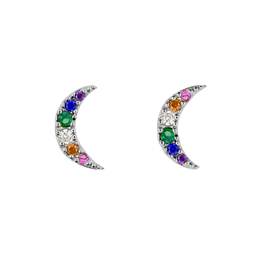 Earring - Diamante Moon Rainbow (Silver)