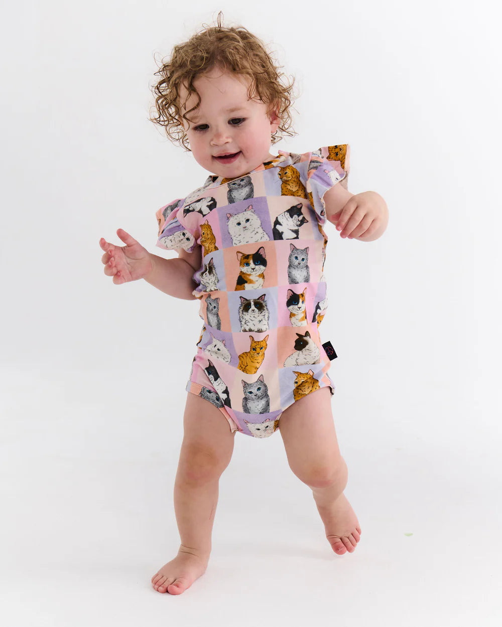 Baby Romper (Short Sleeve Frill) - Kitty Cat