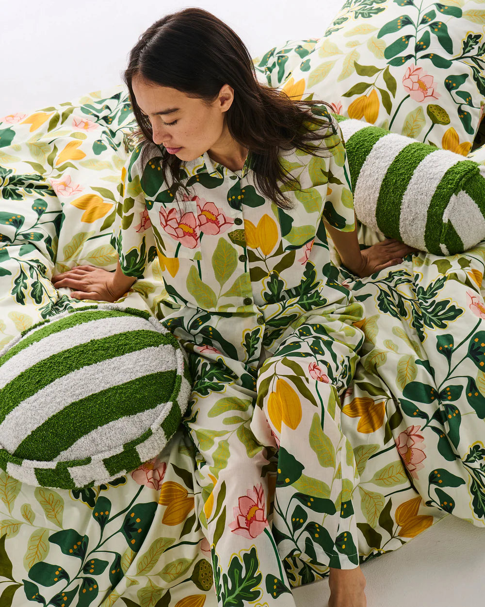 Boucle Pea Cushion - Moss Stripe