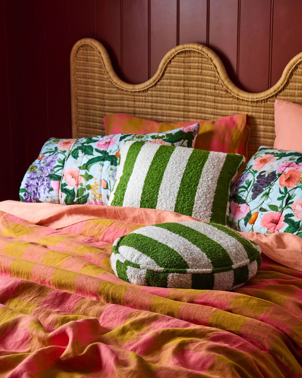 Boucle Pea Cushion - Moss Stripe