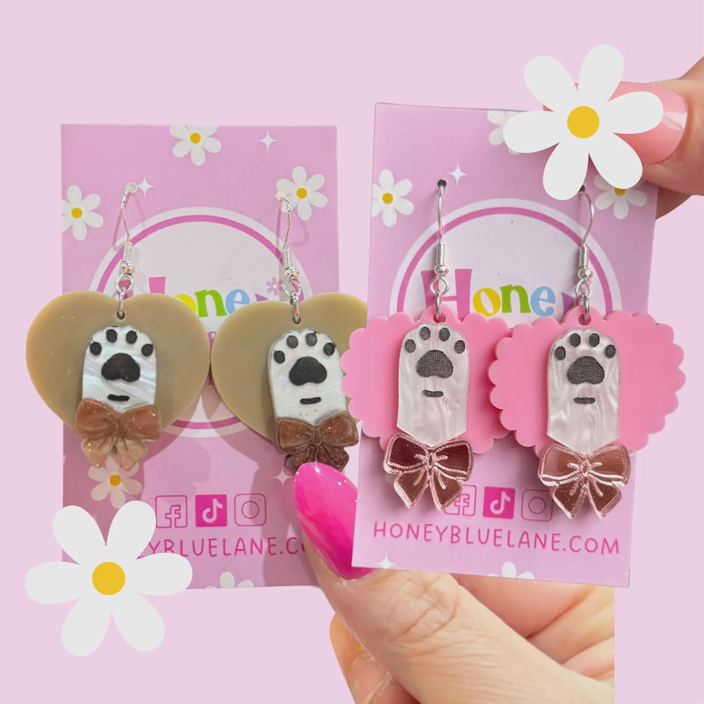 Toe Bean Bows Earrings - Pink