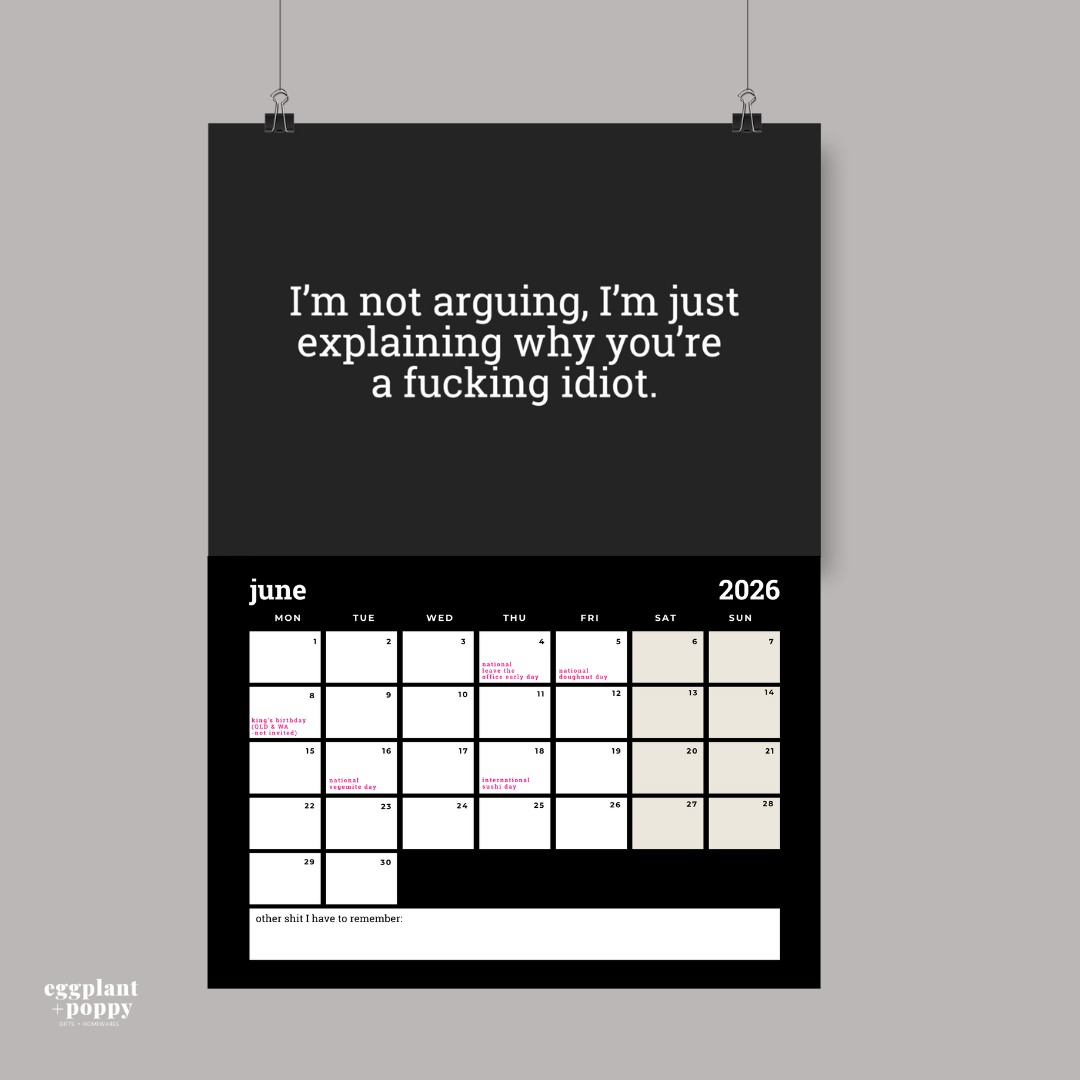 2026 Calendar - Shit I want to say out loud at work but can't