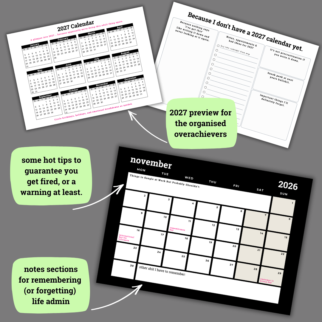 2026 Calendar - Shit I want to say out loud at work but can't