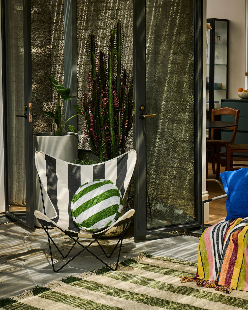 Boucle Pea Cushion - Moss Stripe
