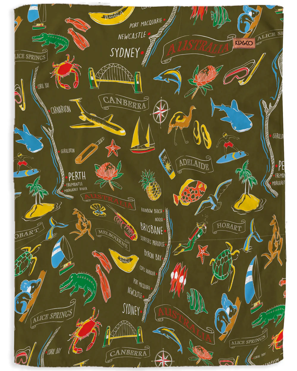 Aussie Road Trip Tea Towel - Green