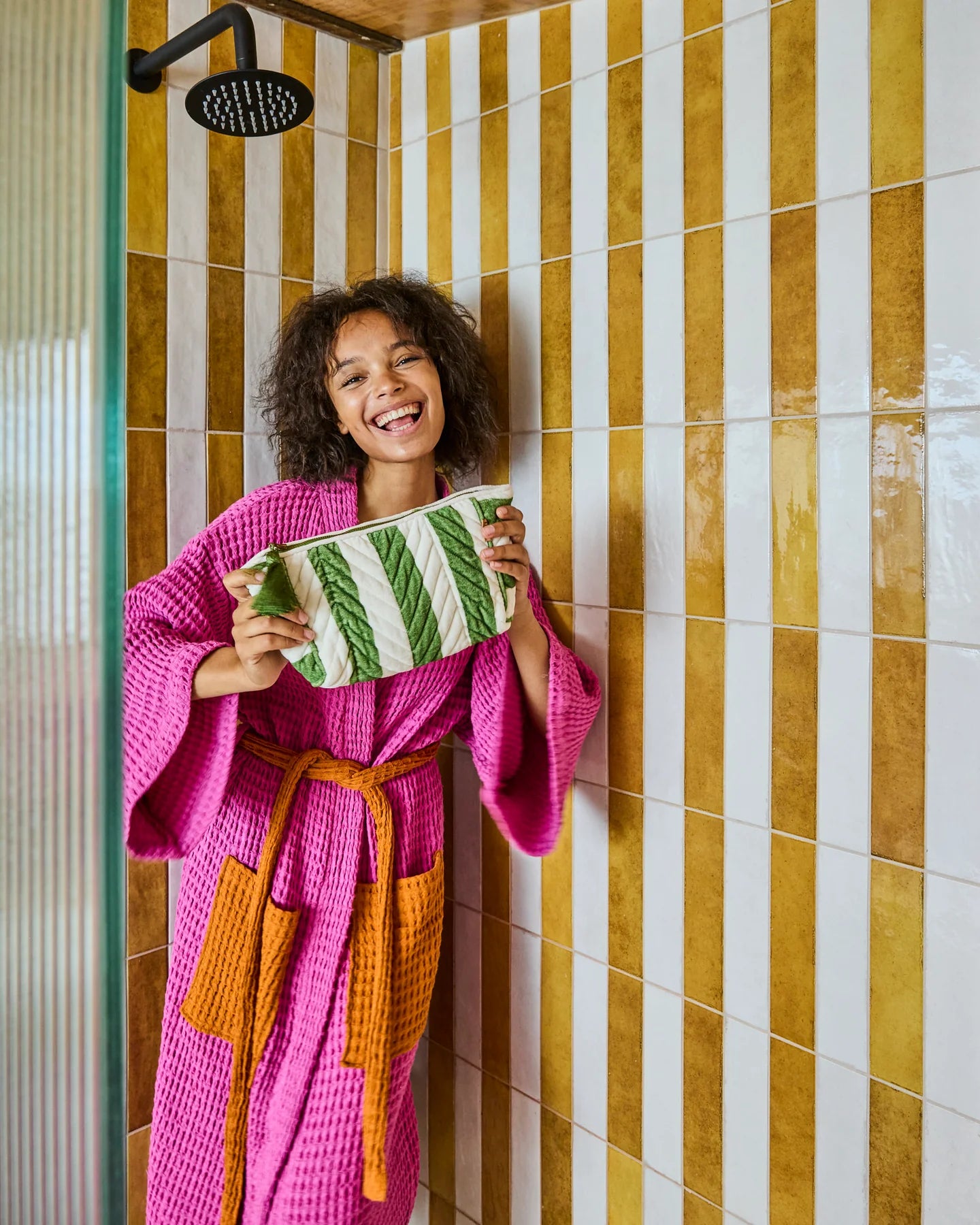 Velvet Toiletry Bag - Moss Stripe