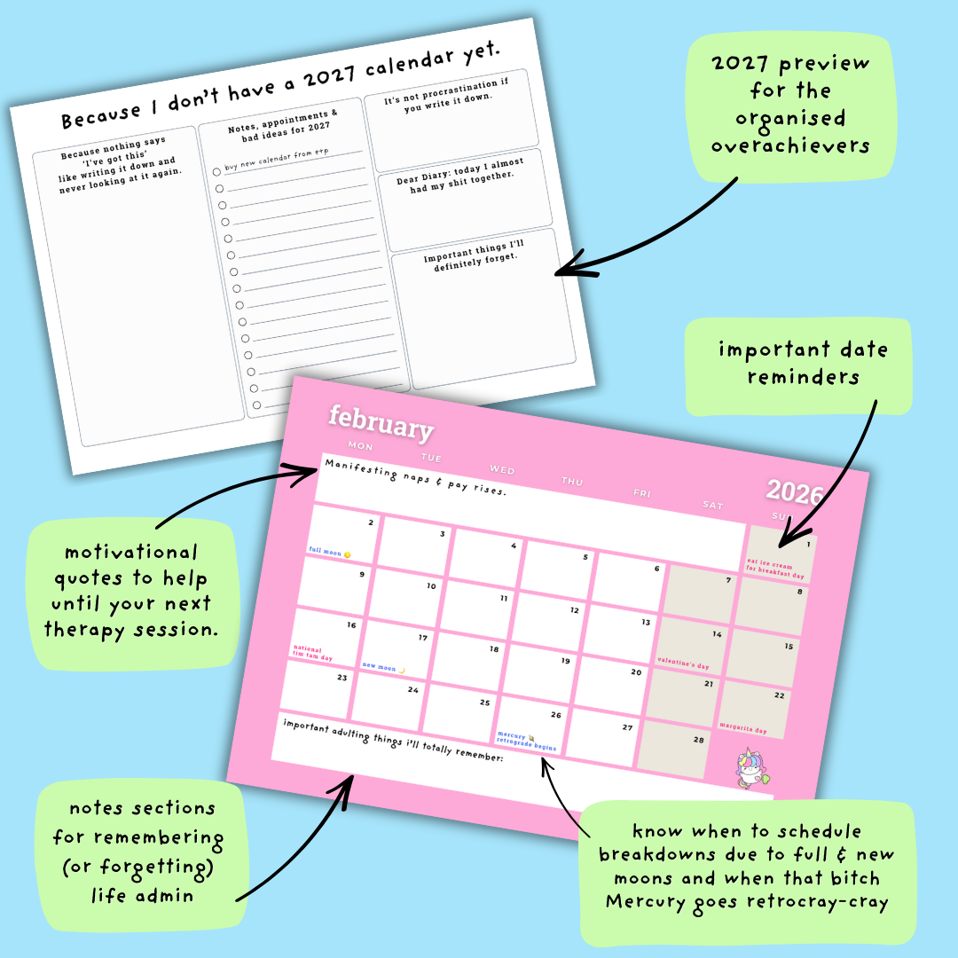 2026 Calendar– The Year We Pretend to Have Our Shit Together