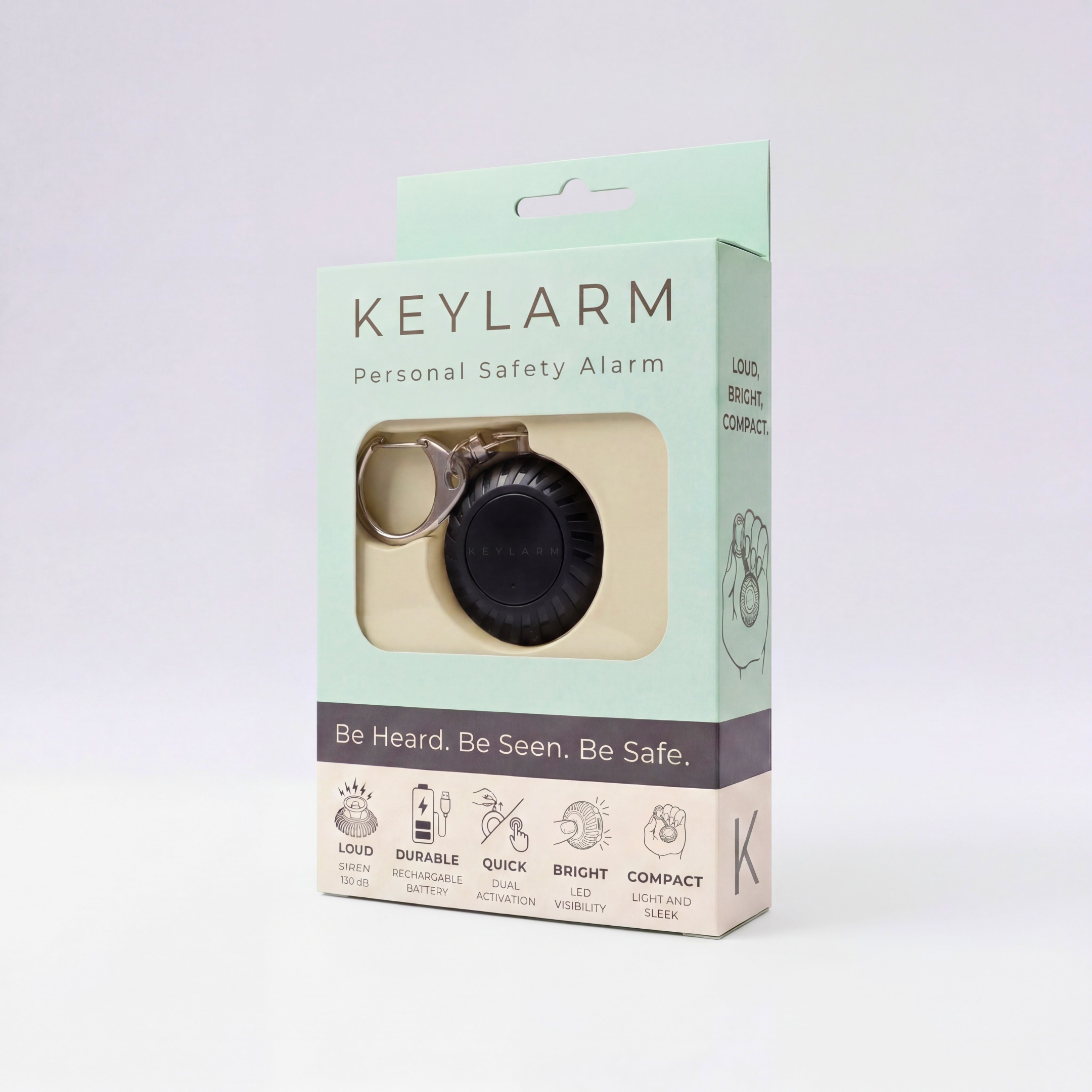 Keylarm Personal Safety Alarm and Light- Black