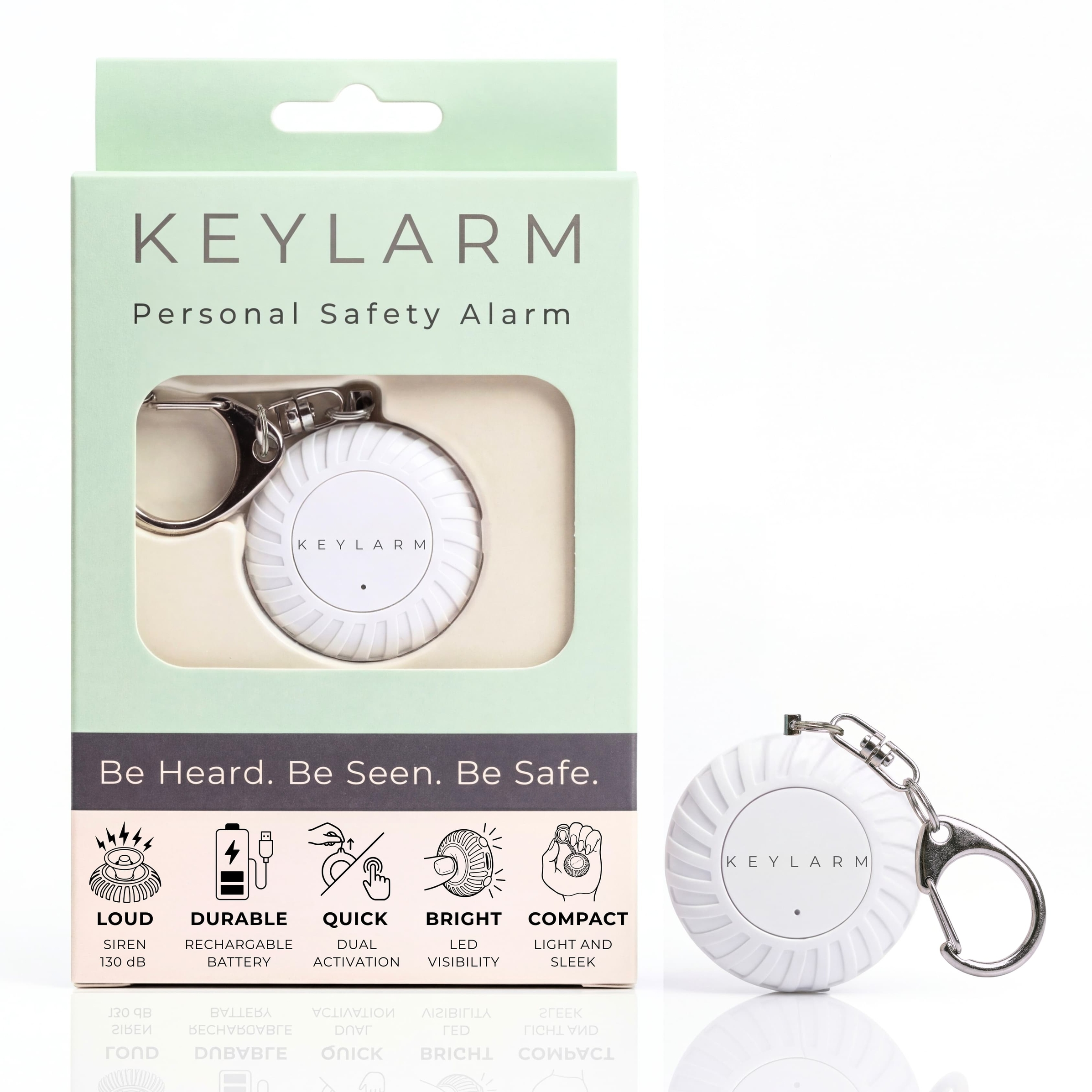 Keylarm Personal Safety Alarm and Light- White