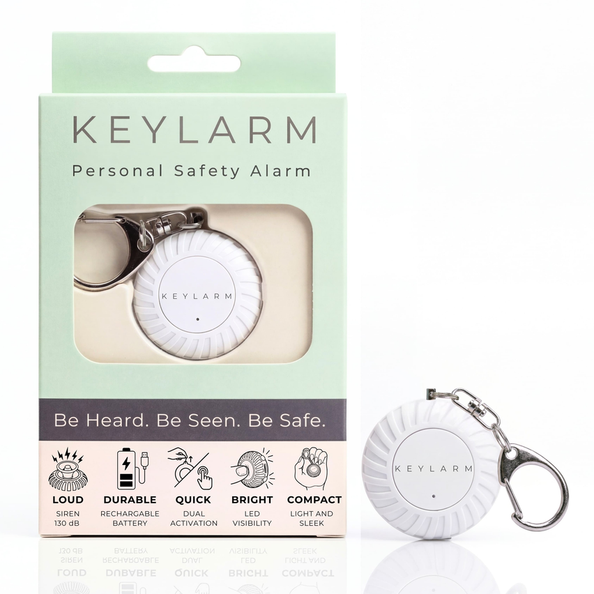 Keylarm Personal Safety Alarm and Light- White