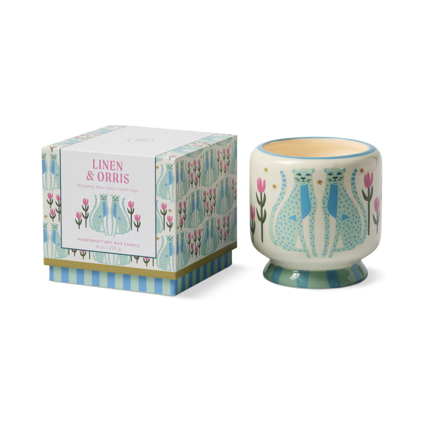 A Dopo Blue Cheetahs Ceramic Candle - Linen & Orris