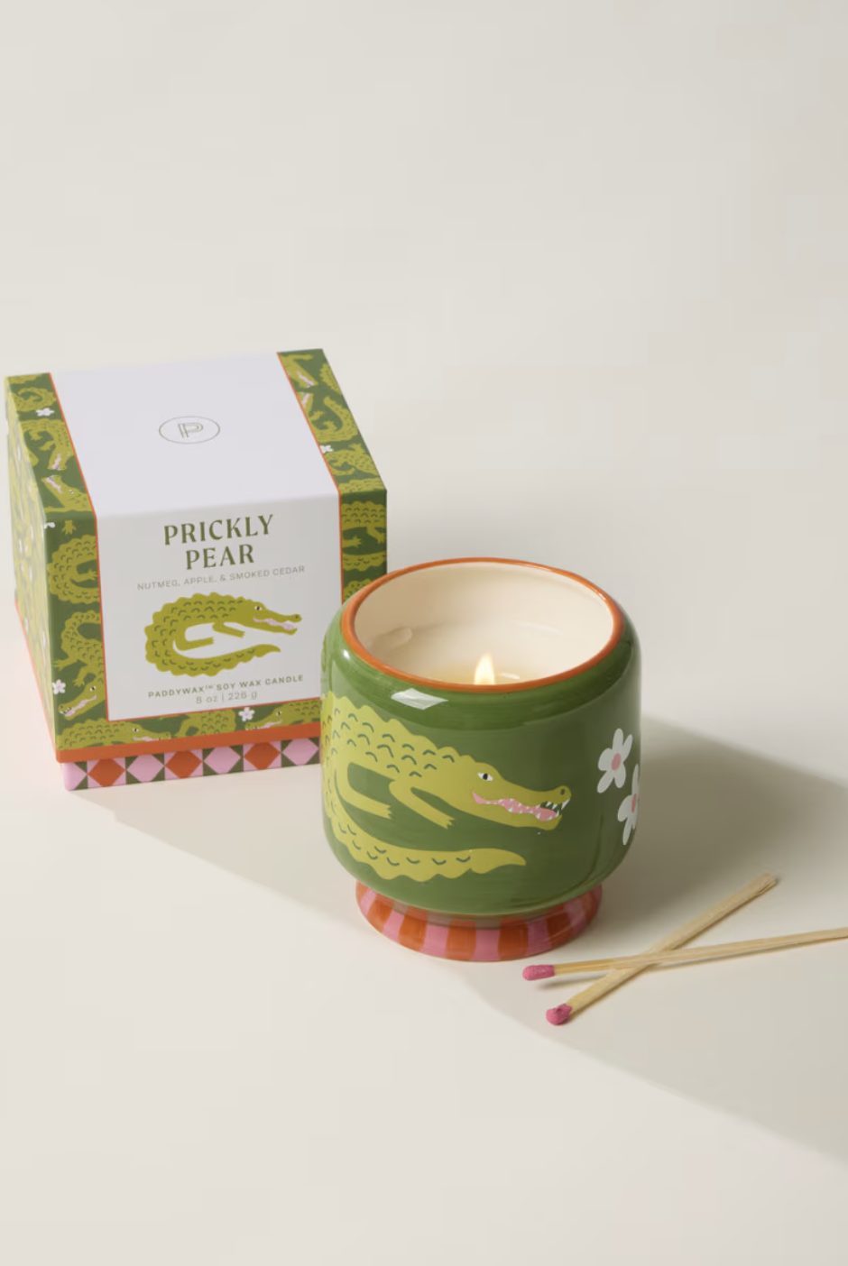 A Dopo Crocodile Ceramic Candle - Prickly Pear