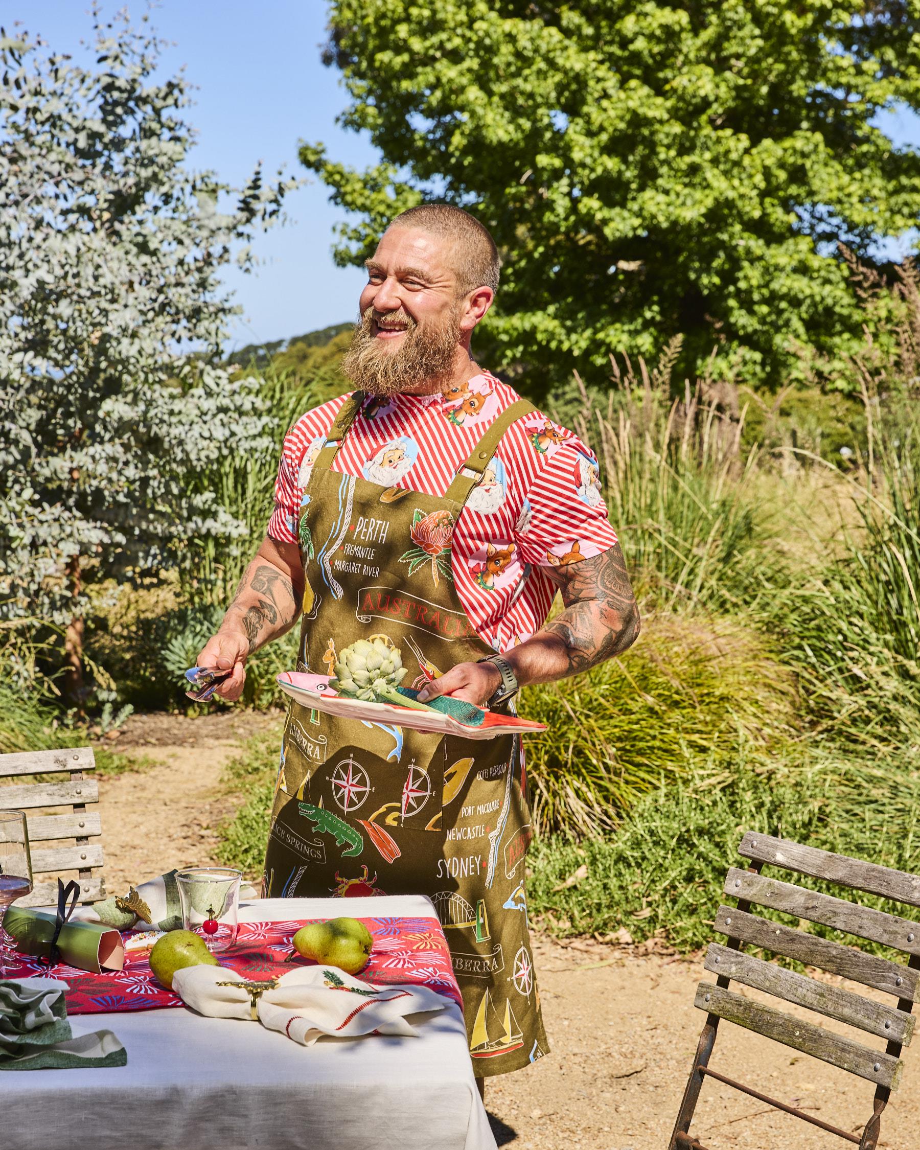 Aussie Road Trip BBQ Apron - Green Canvas
