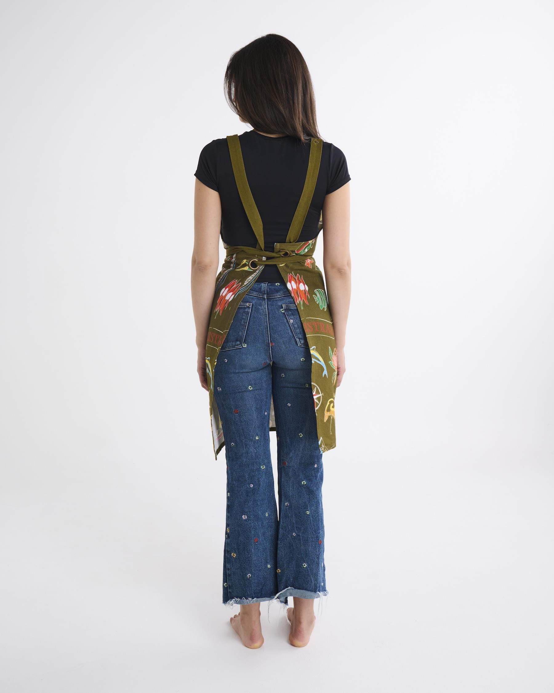 Aussie Road Trip BBQ Apron - Green Canvas