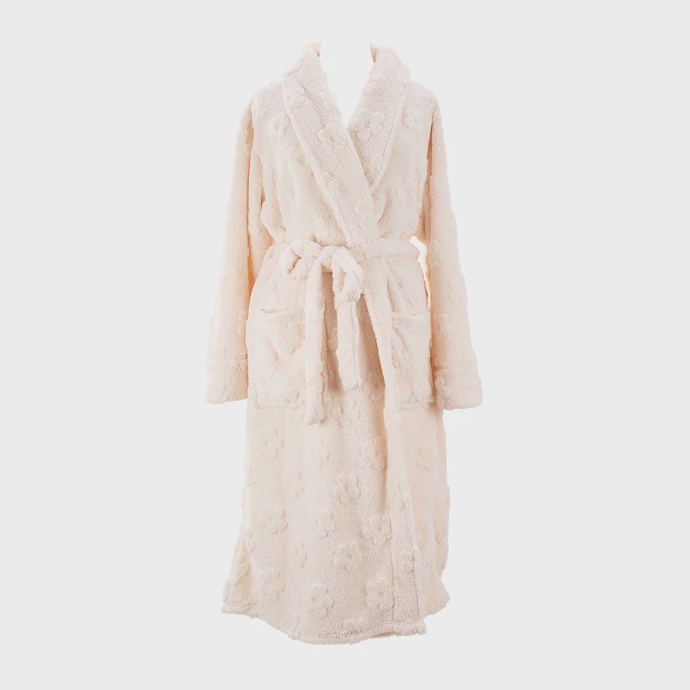 Bath Robe - Embossed Flower Cream