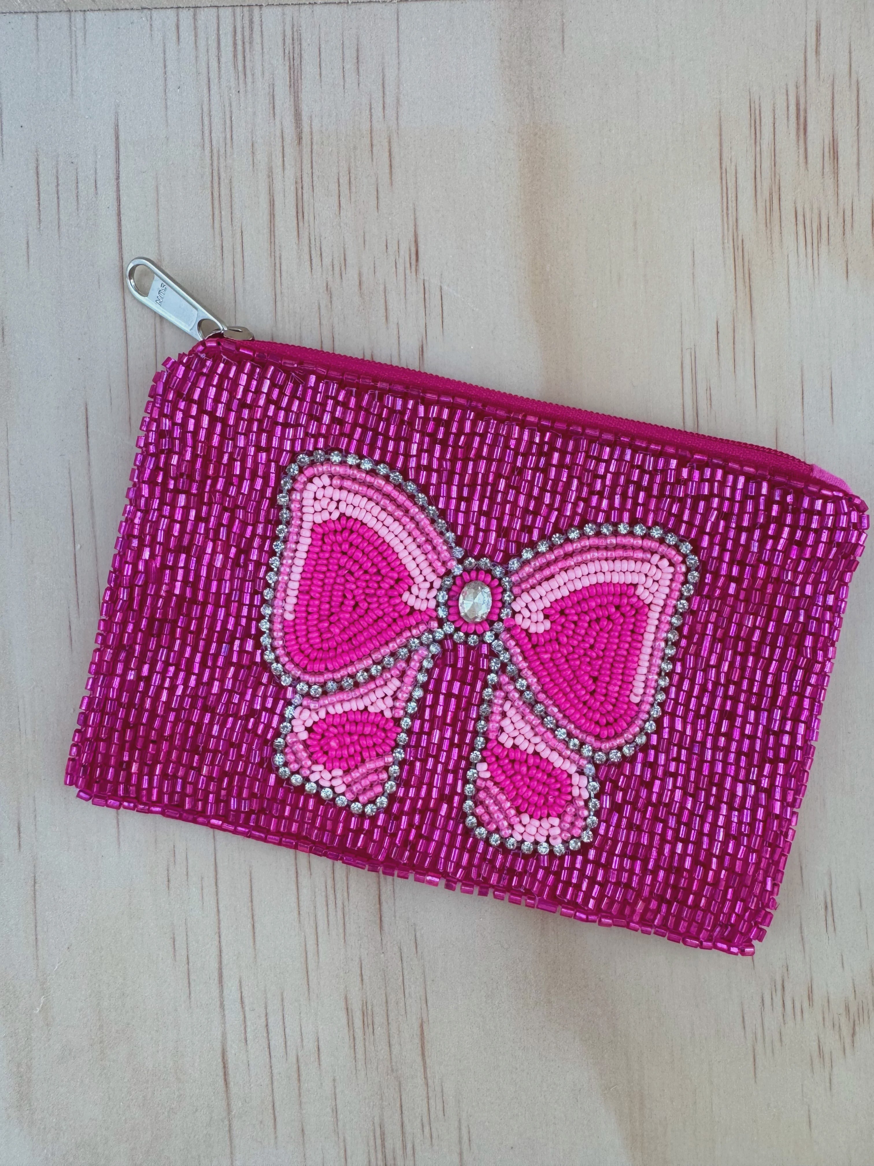 Beaded Coin Purse - Pink Bow