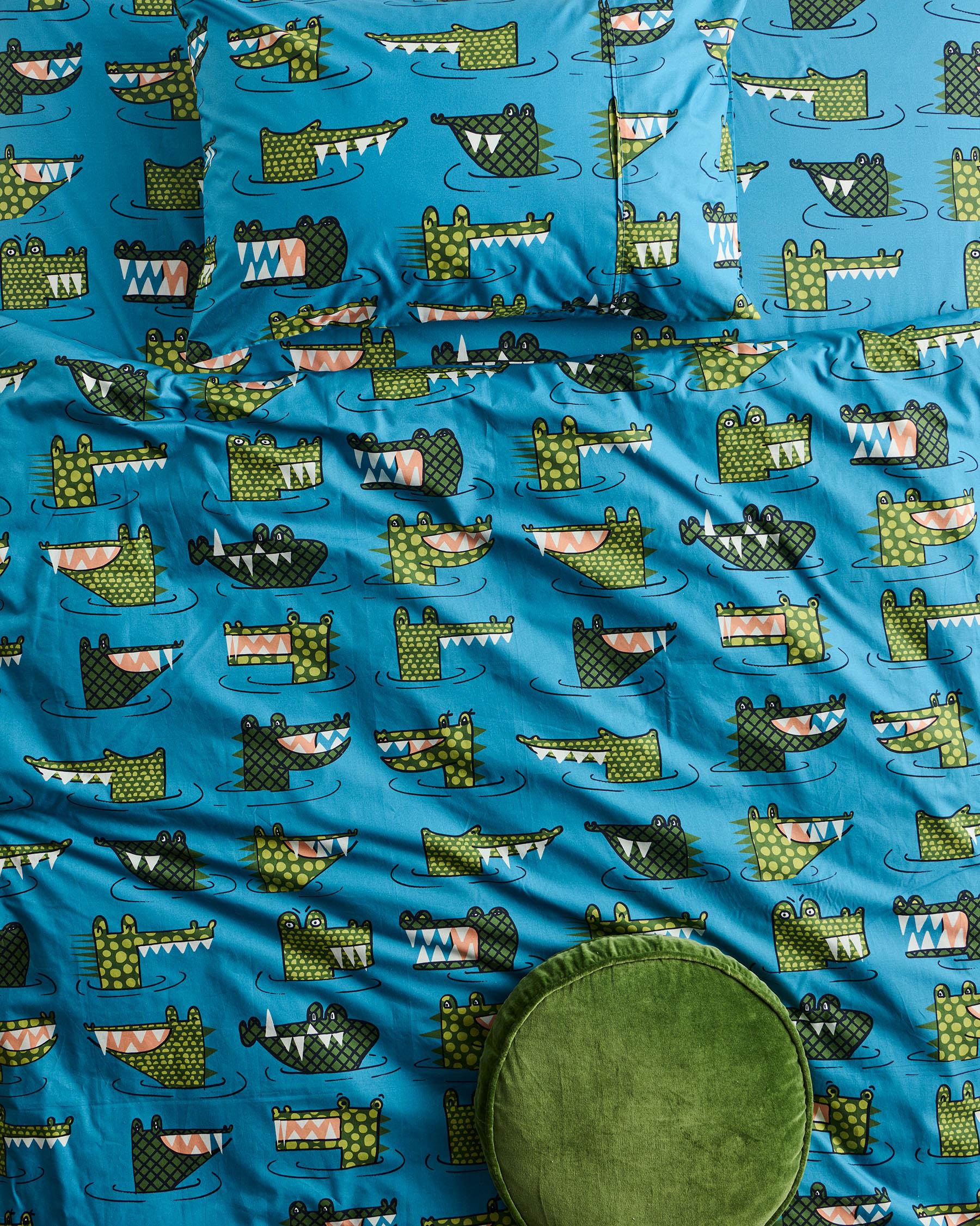 Cotton Pillowcase - Crocodile Rock Blue - 1P