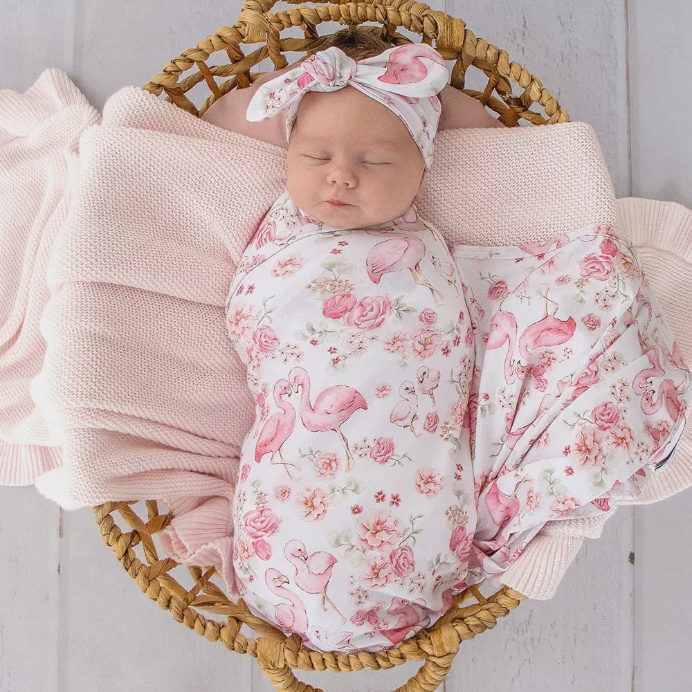 Flamingos Jersey Wrap & Topknot Set