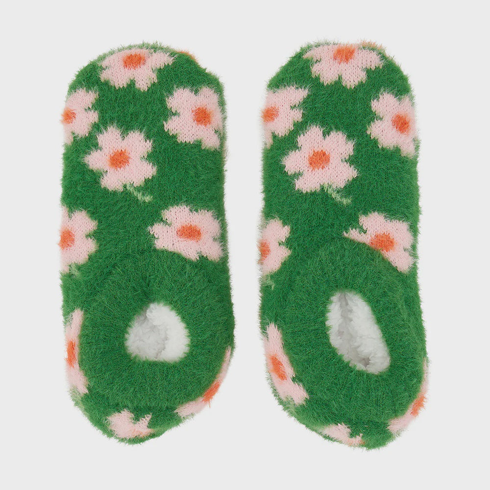 Fuzzy Booties - Meadow Blush Green