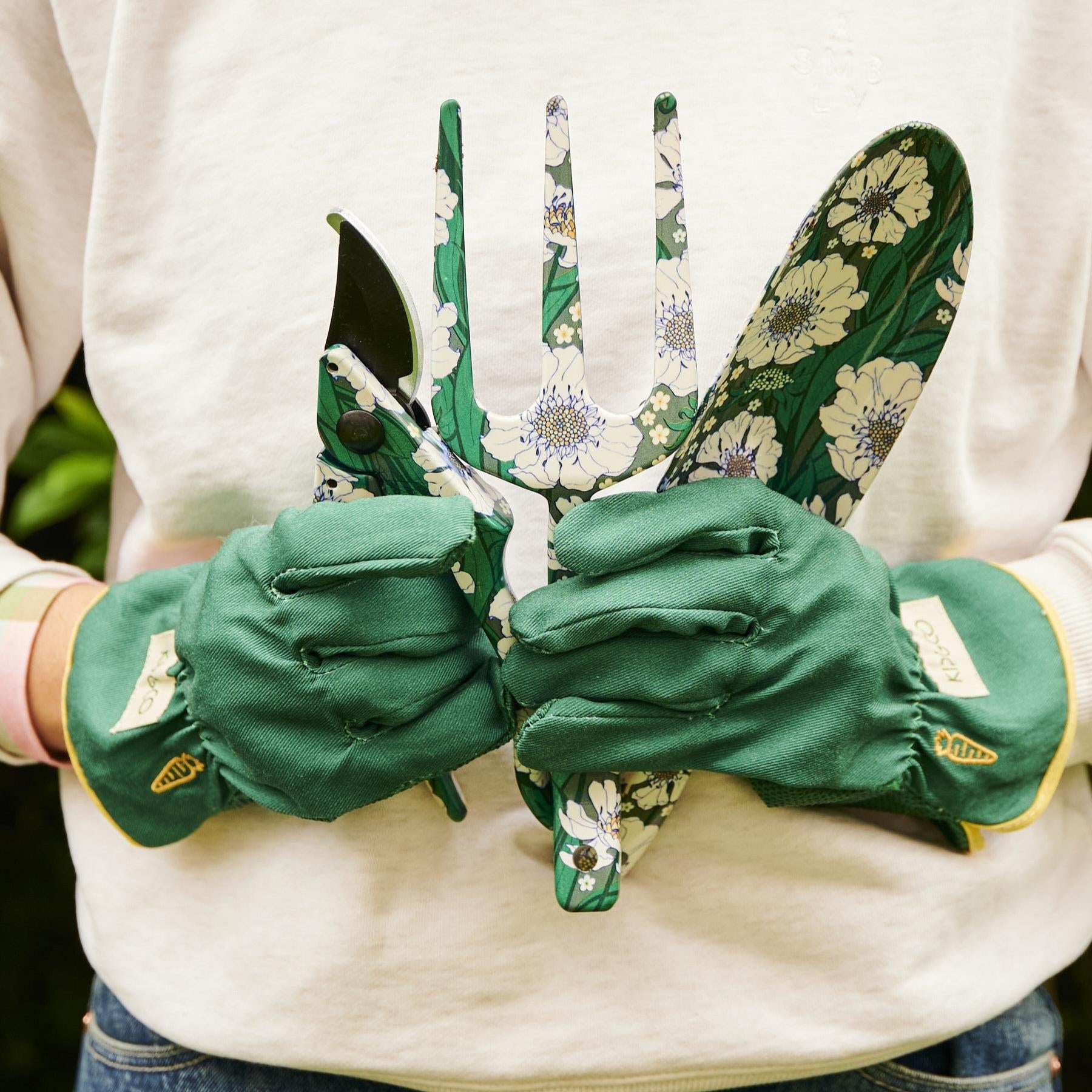 Garden Tools and Gloves - Tumbling Flowers Green