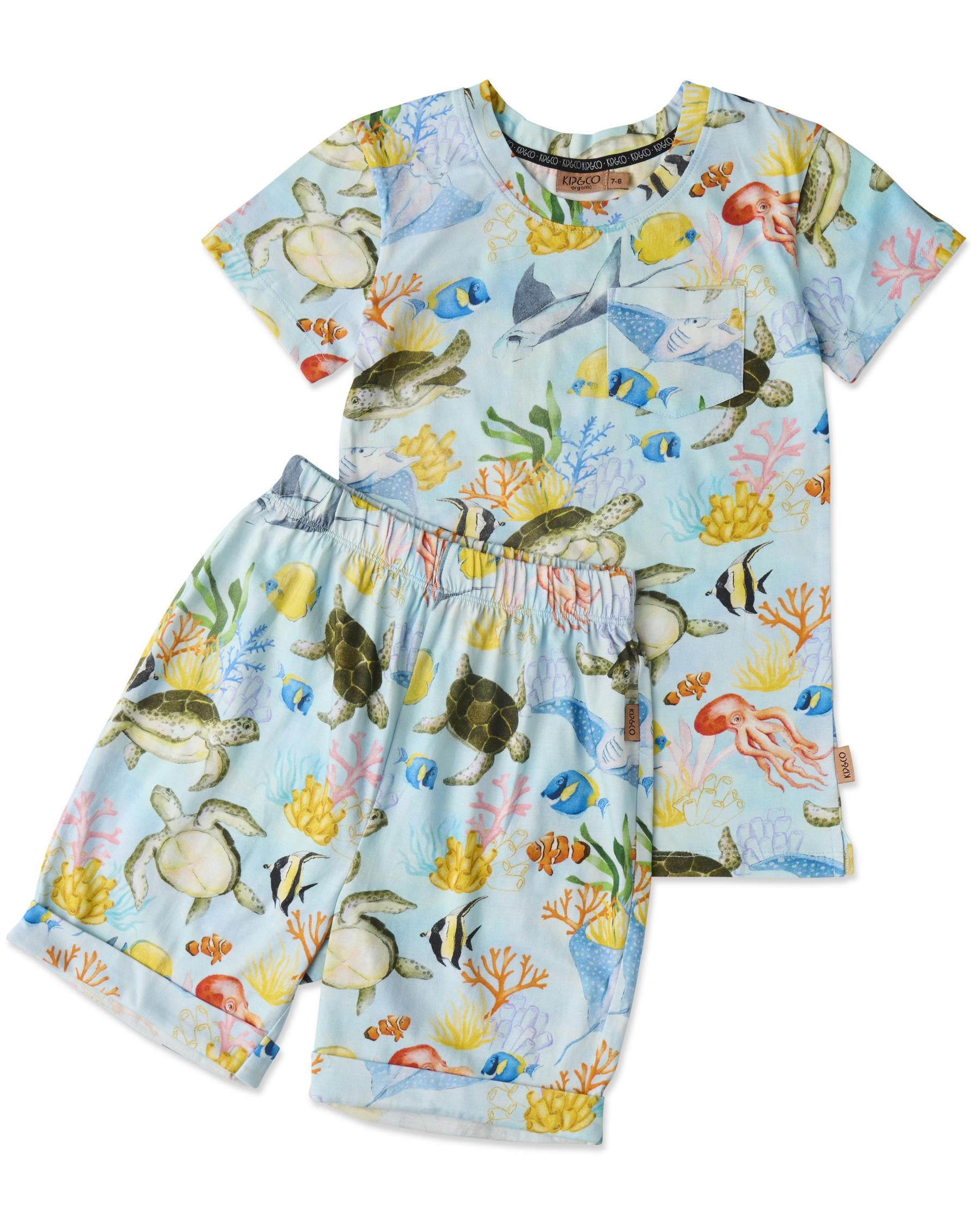 Kids Pyjama Tee & Short - Reef Life