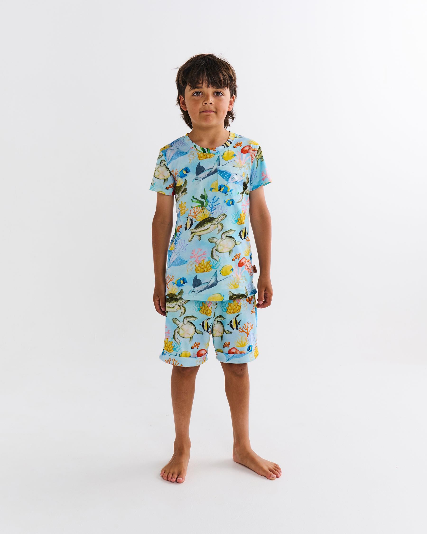Kids Pyjama Tee & Short - Reef Life