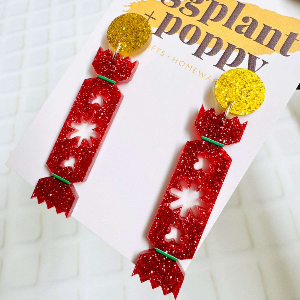 Christmas Bon Bon Earrings – Eggplant & Poppy ~ Unique + Quirky Gifts