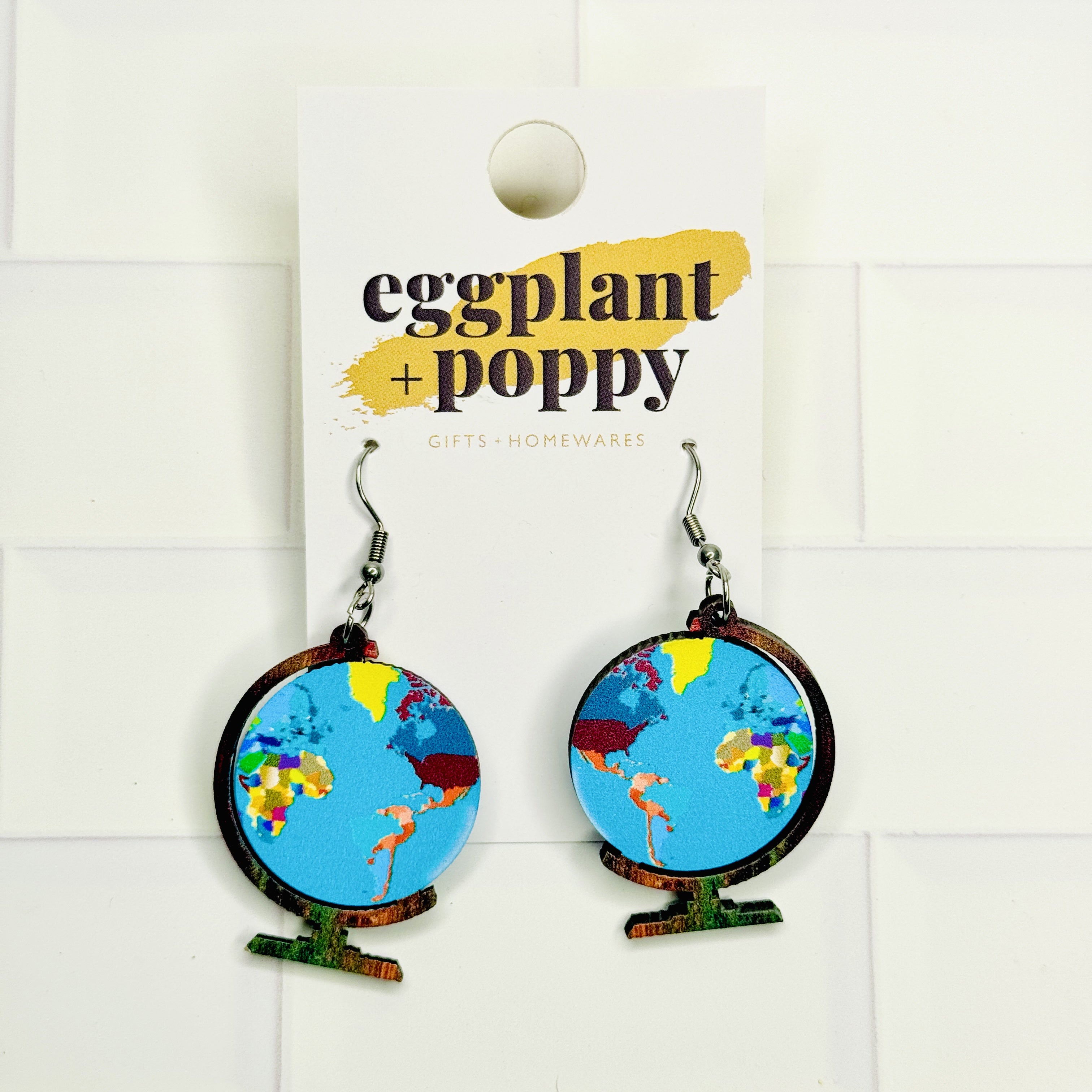 Wooden World Globe Earrings