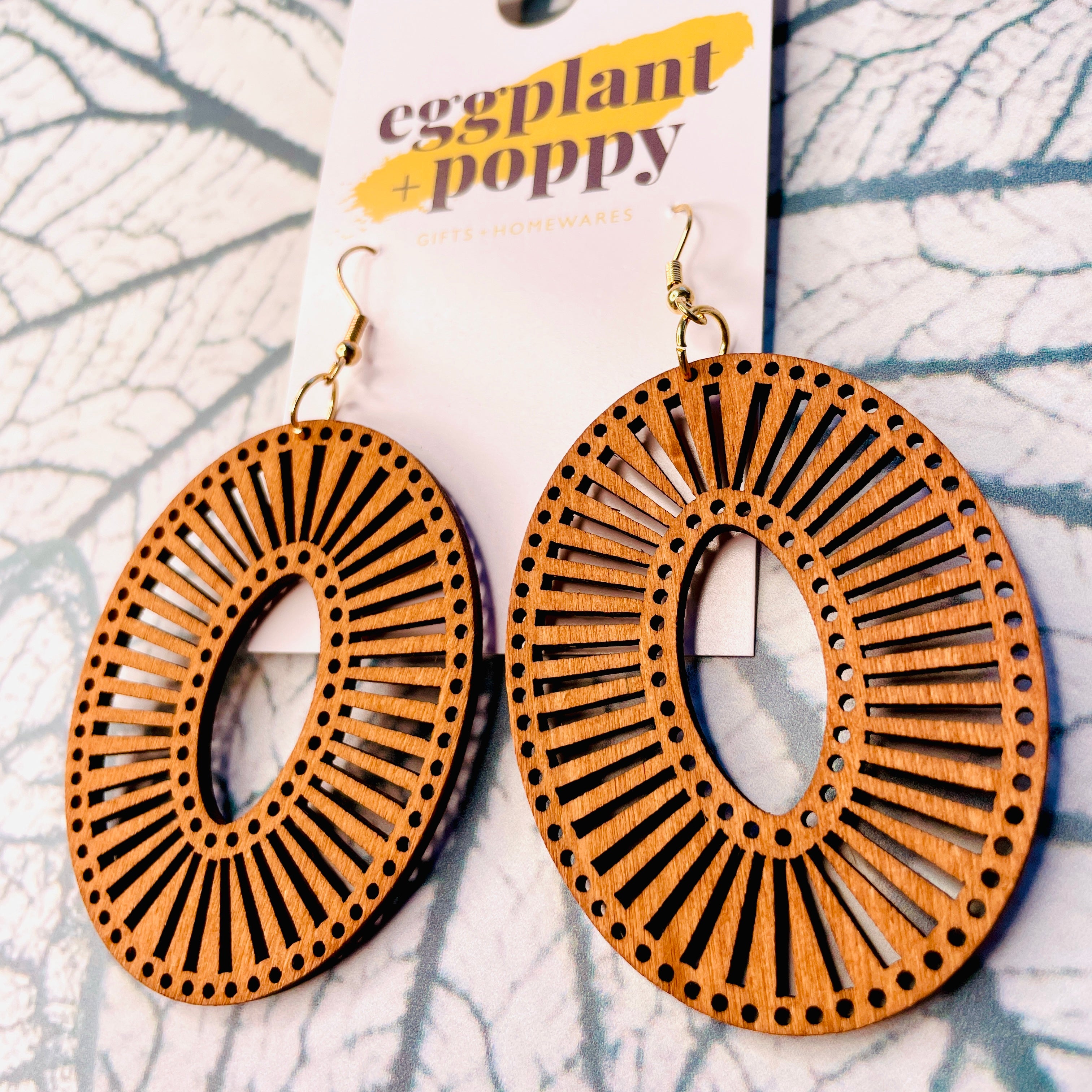 Oval Timber Cut Out Earrings