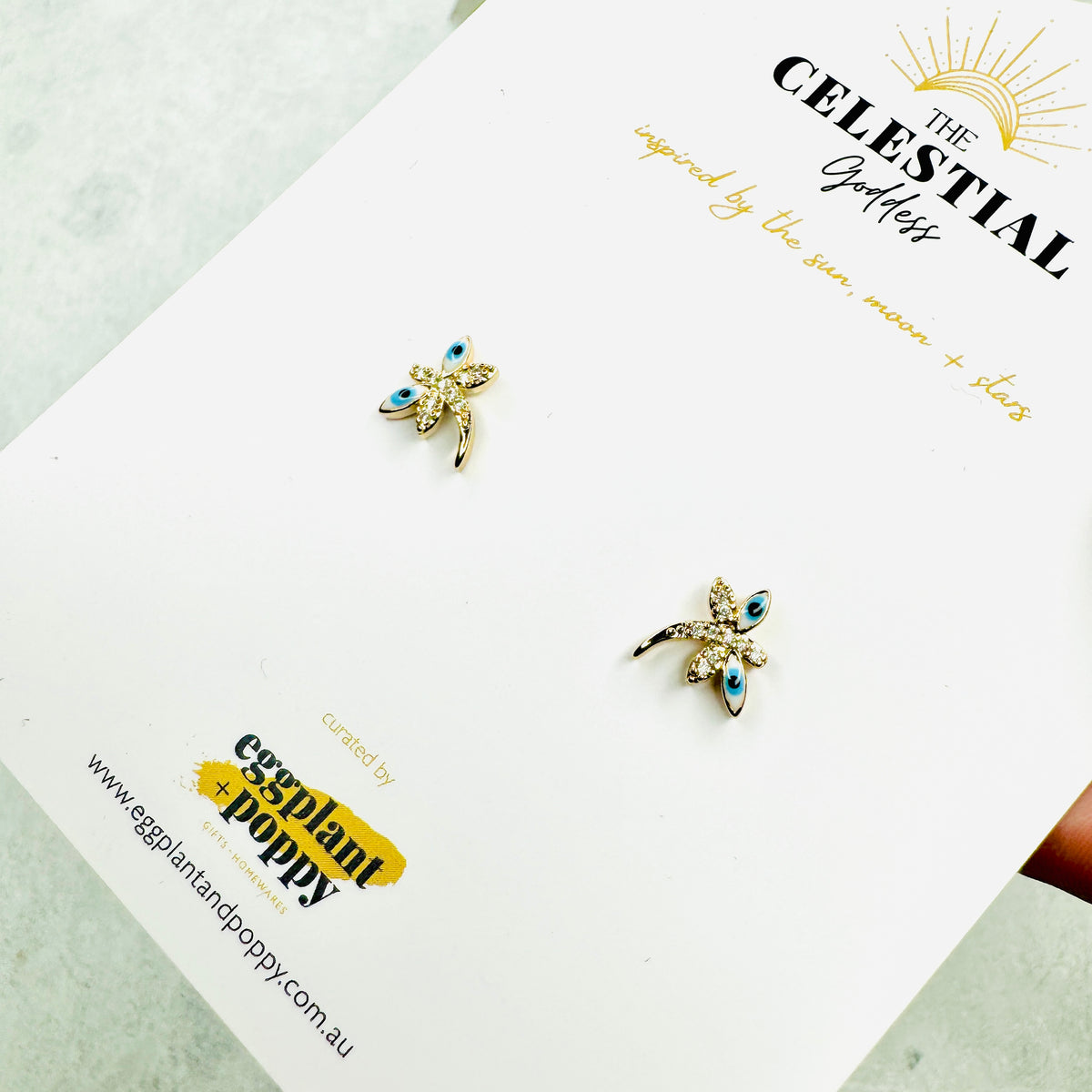 Dragonfly Protection Studs – Eggplant & Poppy ~ Unique + Quirky Gifts