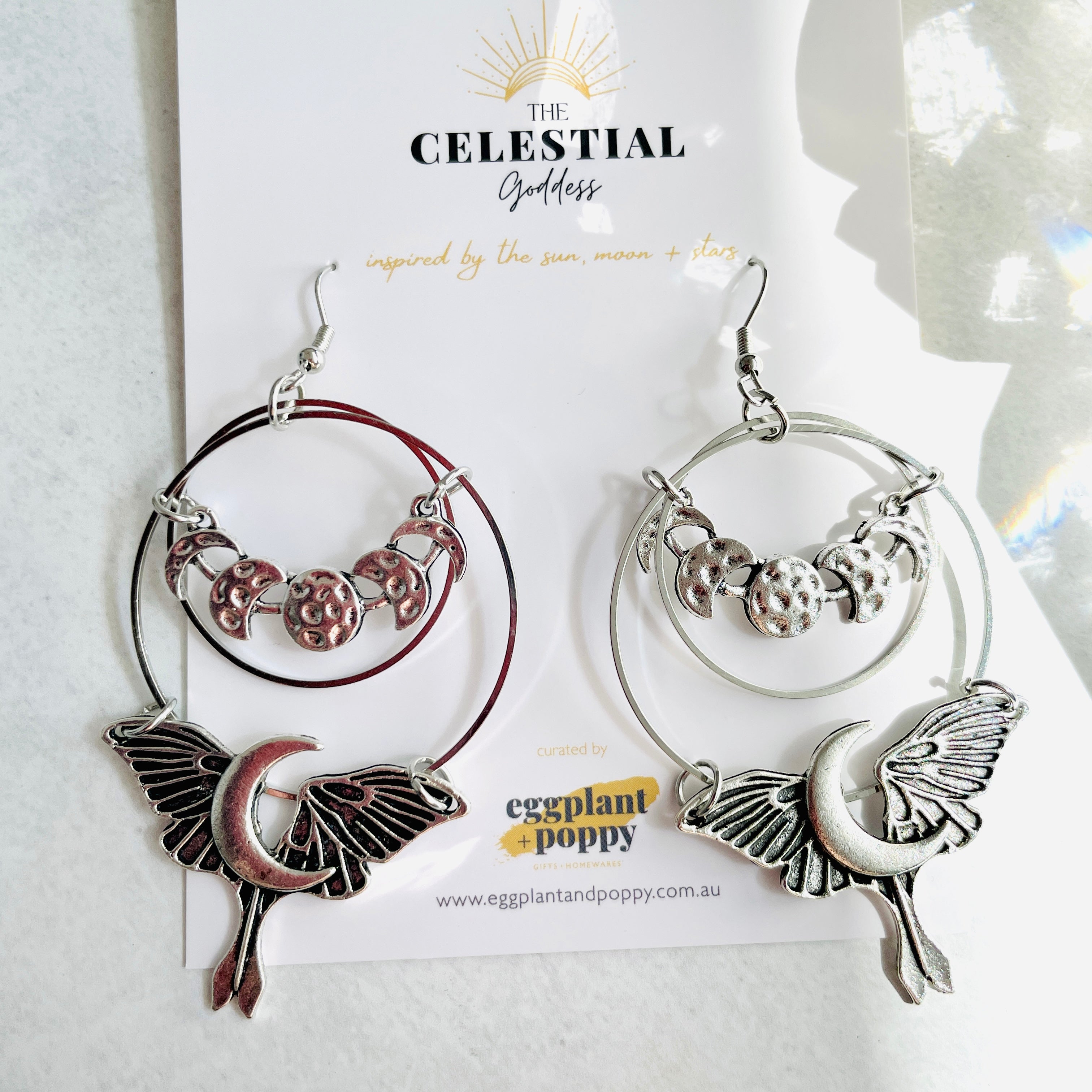 Moon Phase Moth Earrings