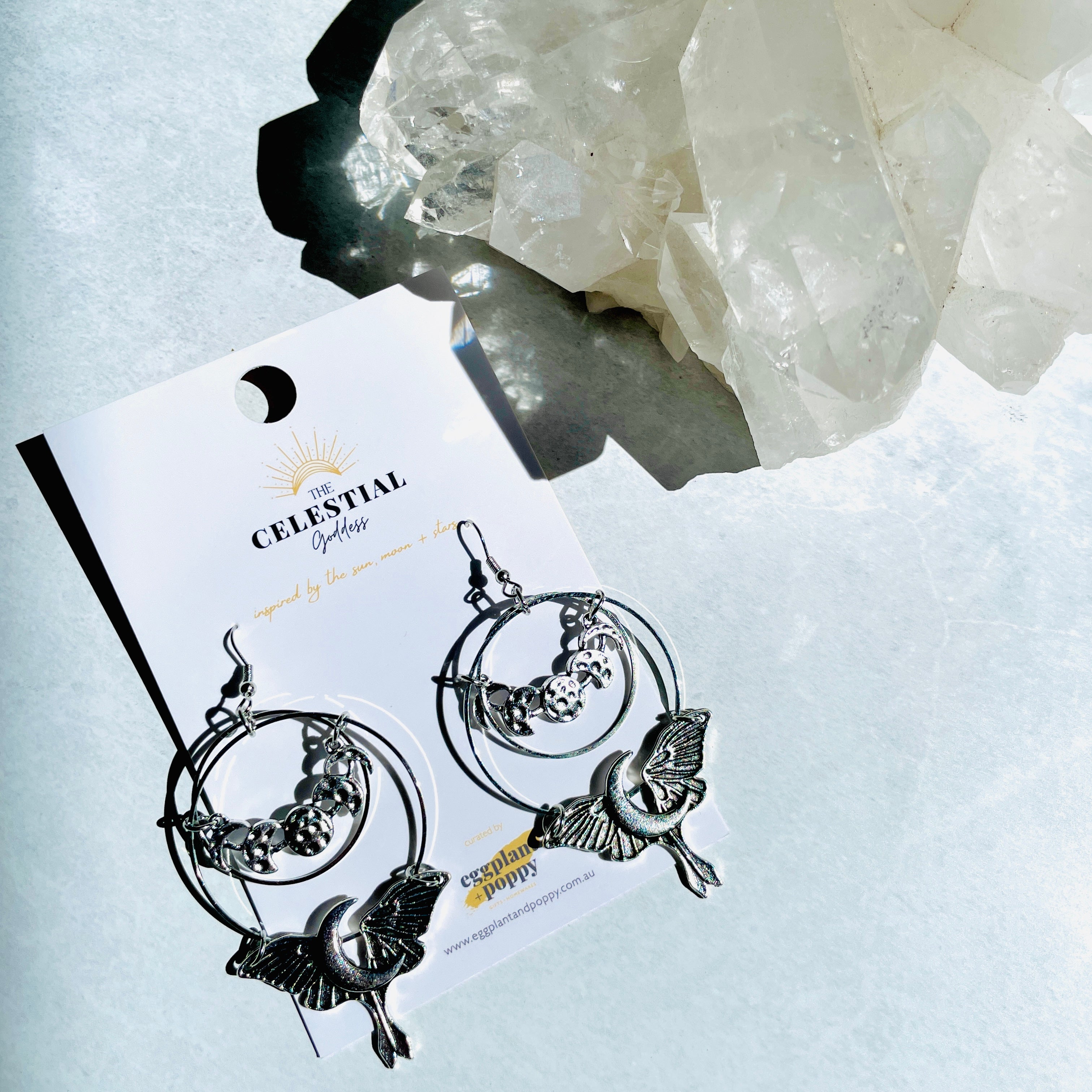 Moon Phase Moth Earrings