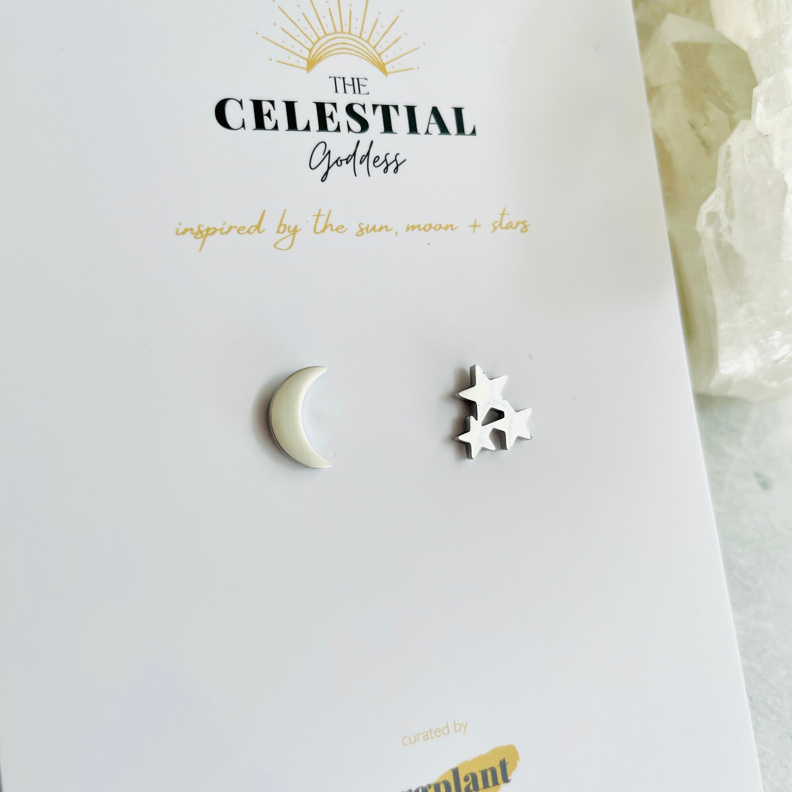 Stainless Steel Stud Earring - Moon & Stars