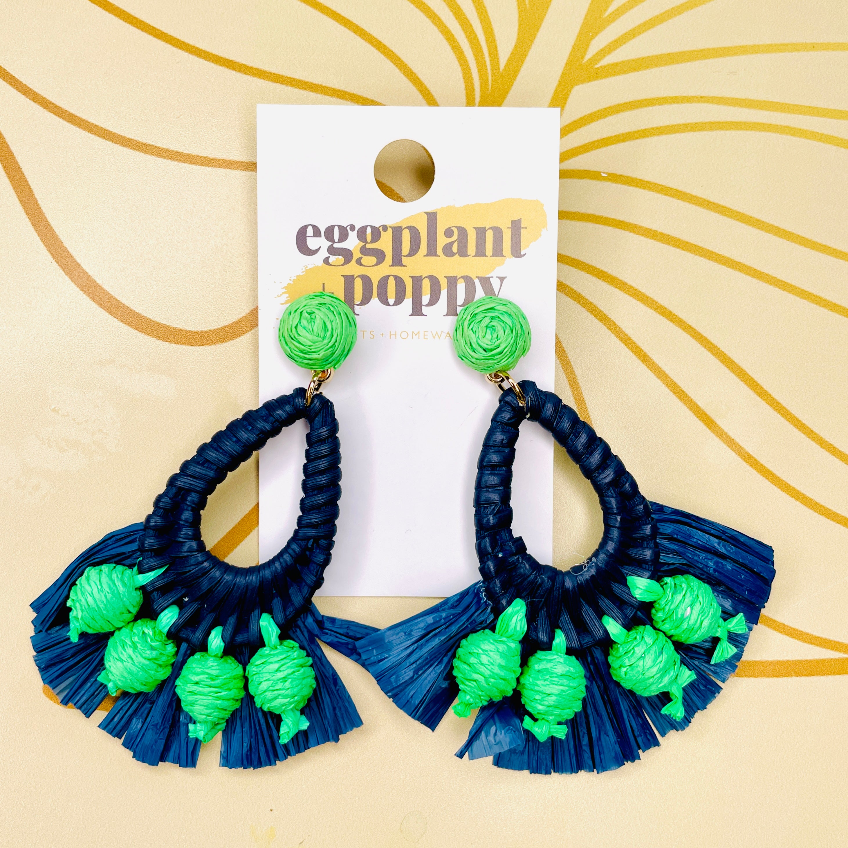 Navy & Green Rattan Earrings