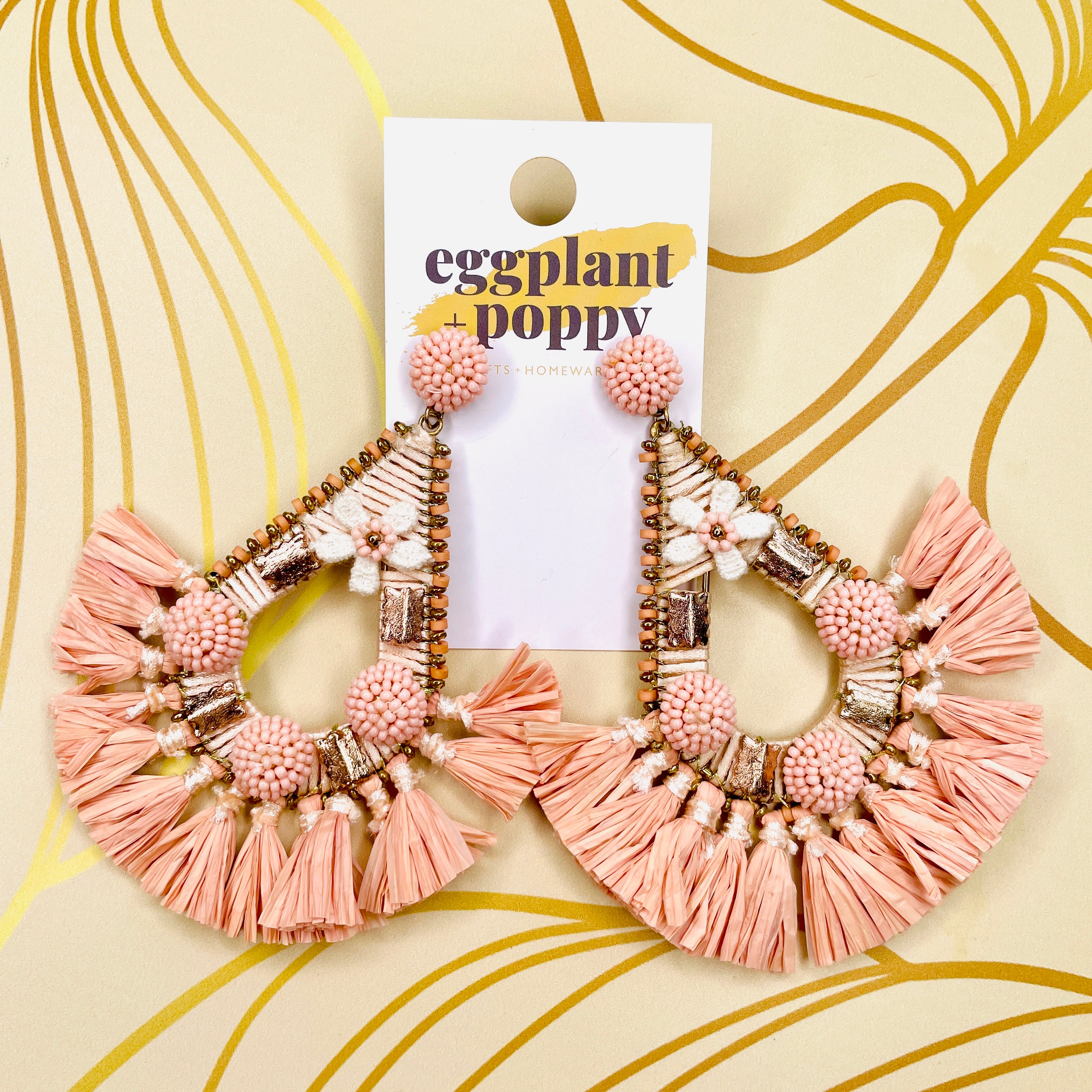 Large Raffia Earrings - Pink