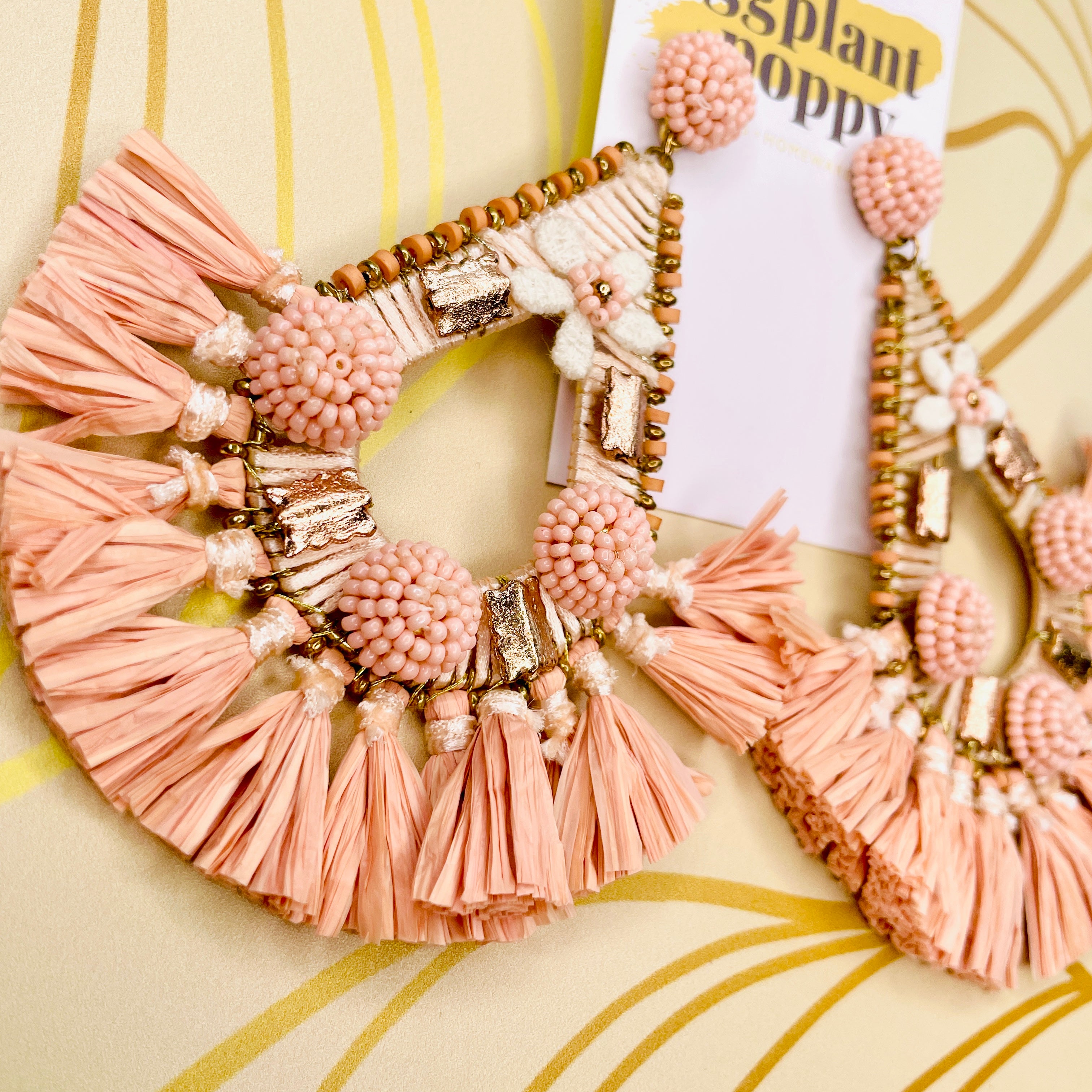 Large Raffia Earrings - Pink