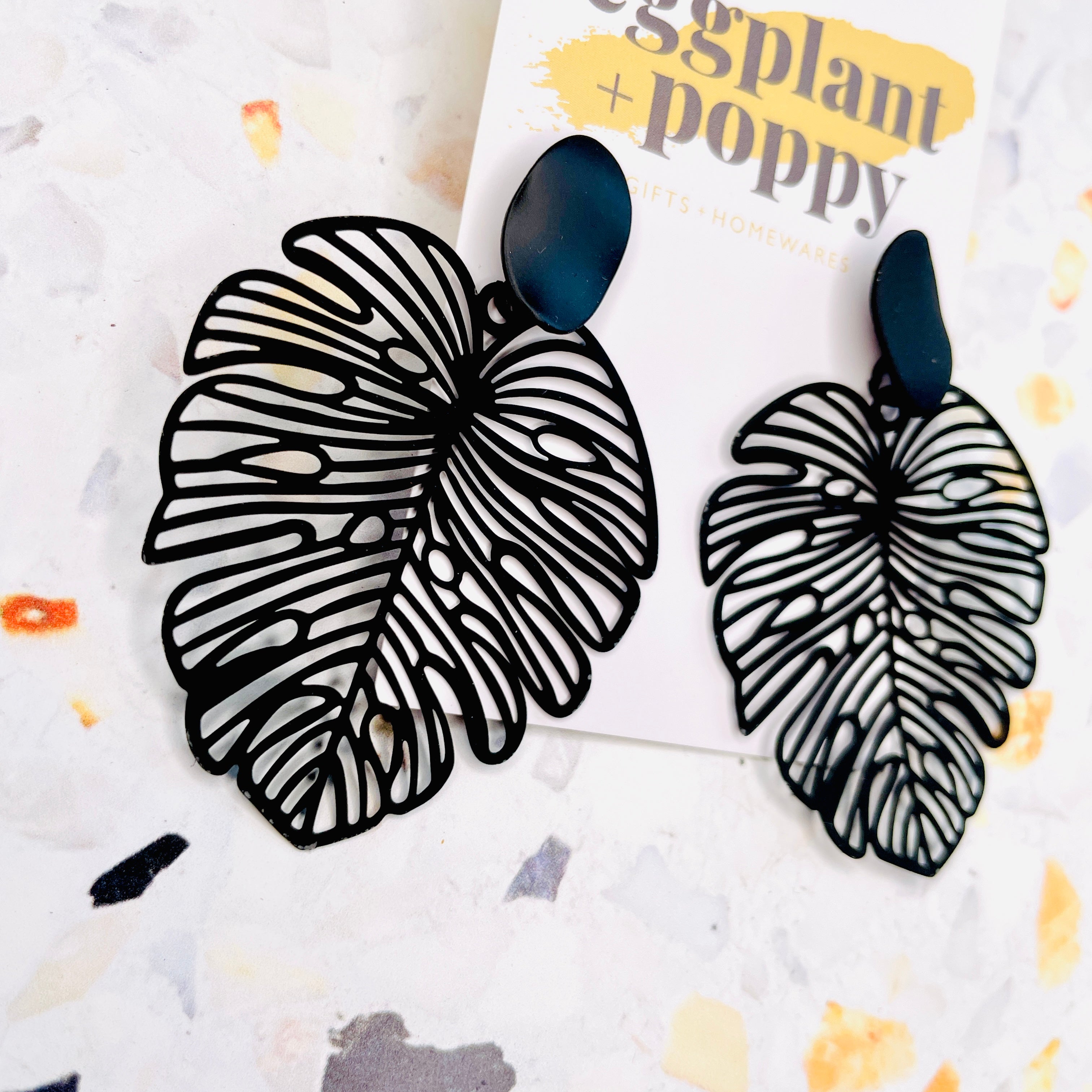 Black Filigree Earrings - Leaf