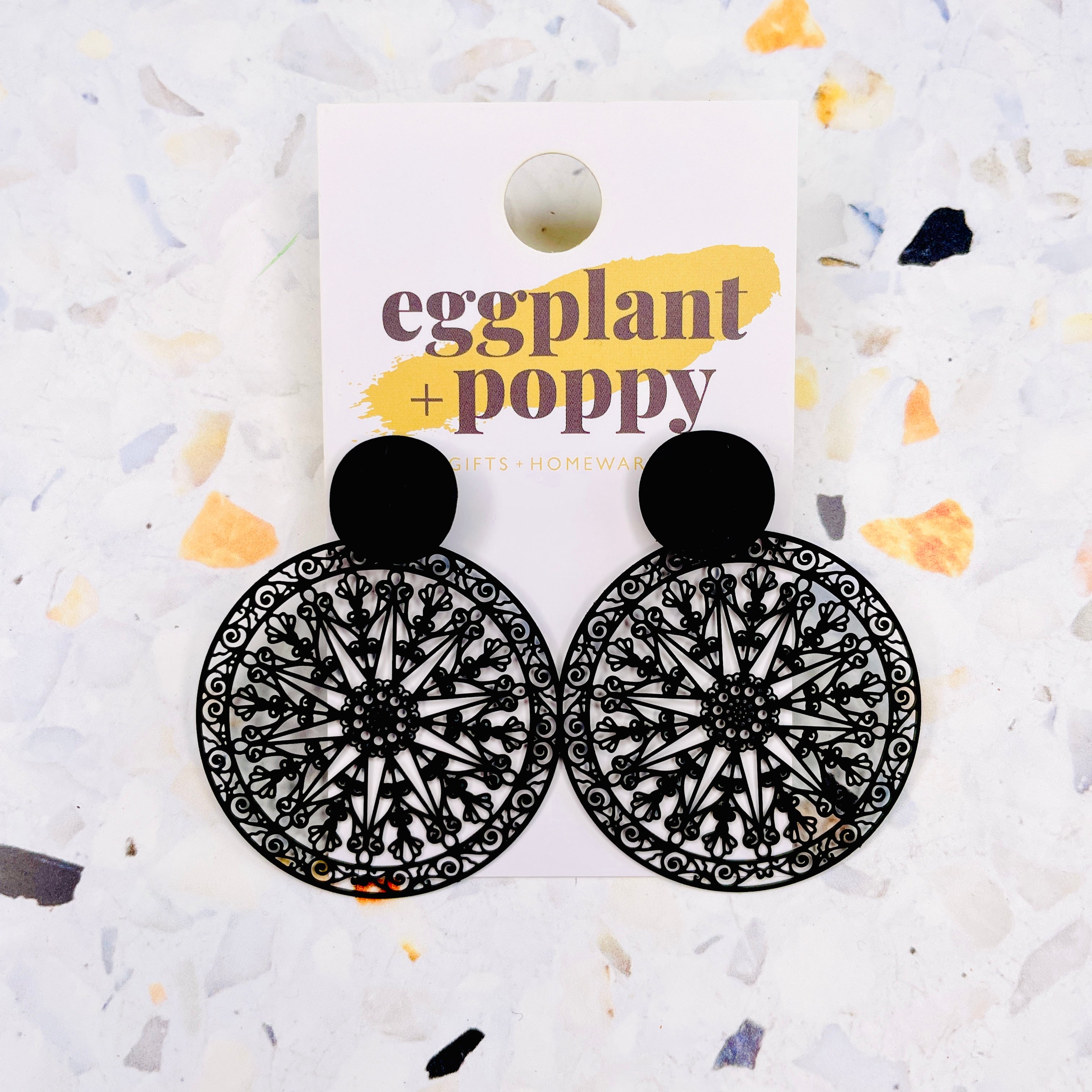 Black Filigree Earrings - Mandala