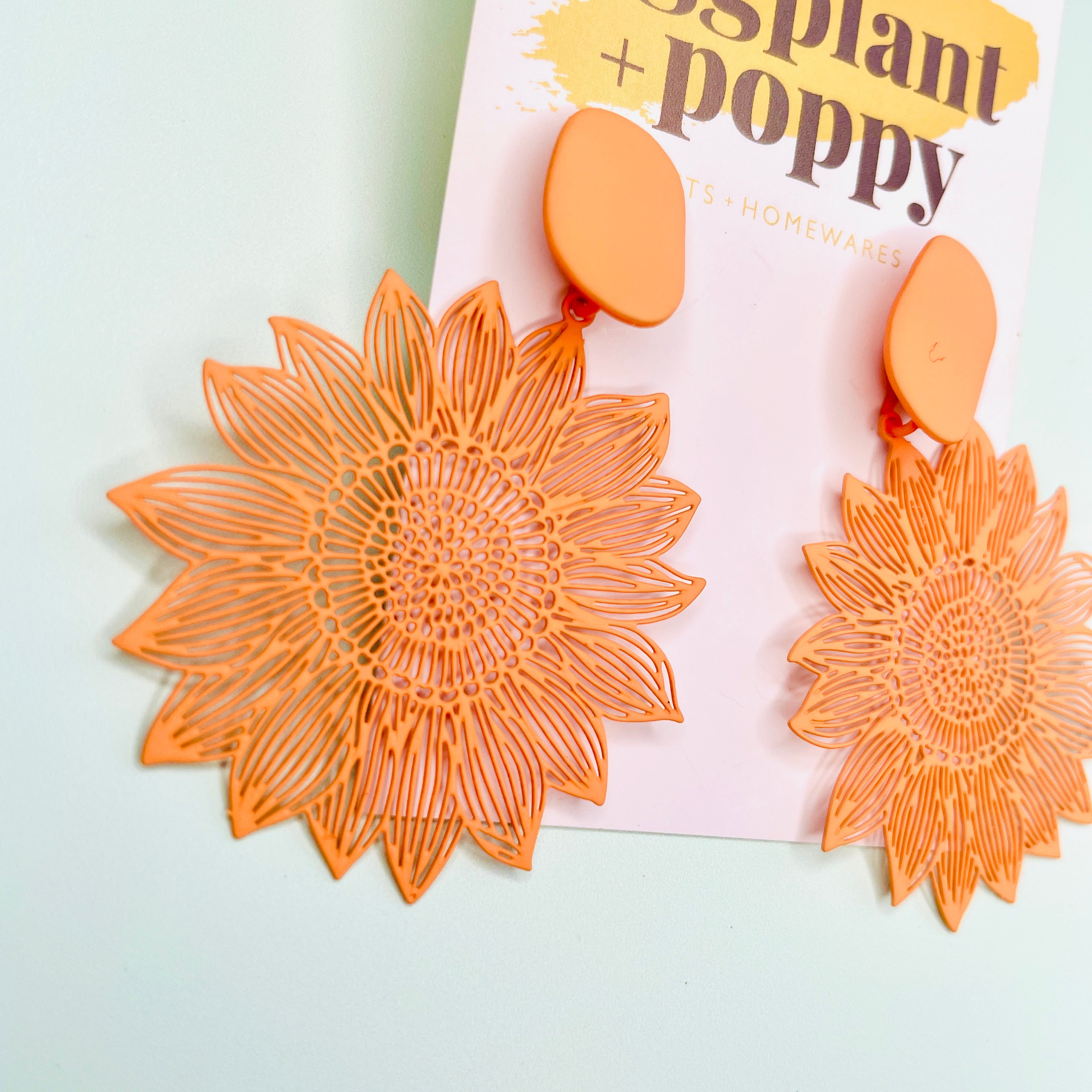 Orange Filigree Earrings - Flower