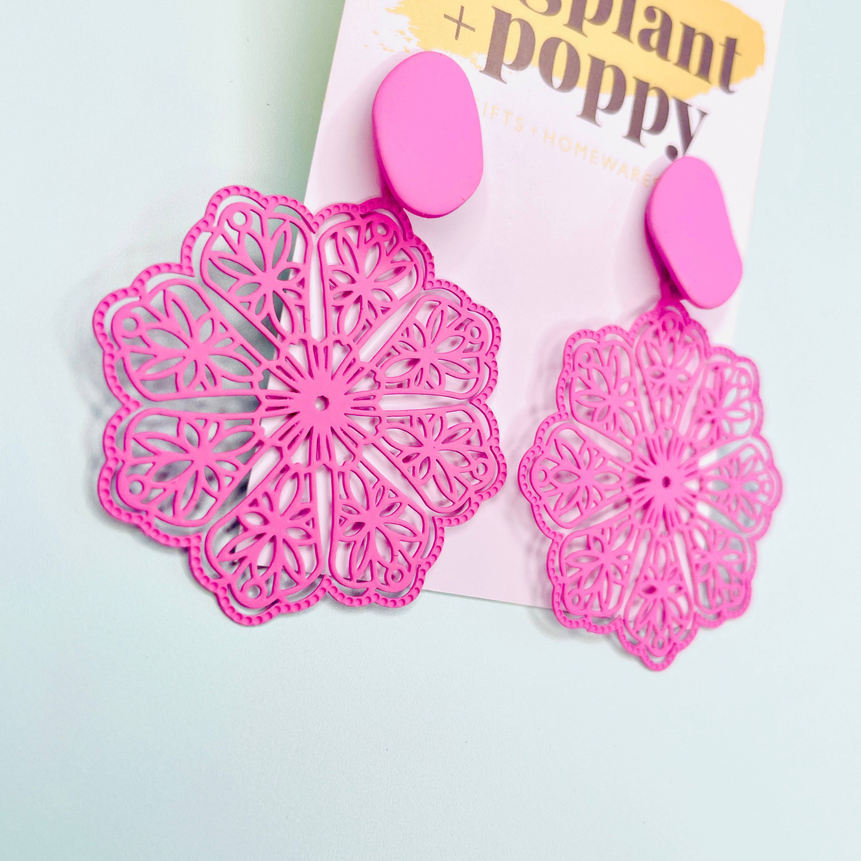 Pink Filigree Earrings - Flower