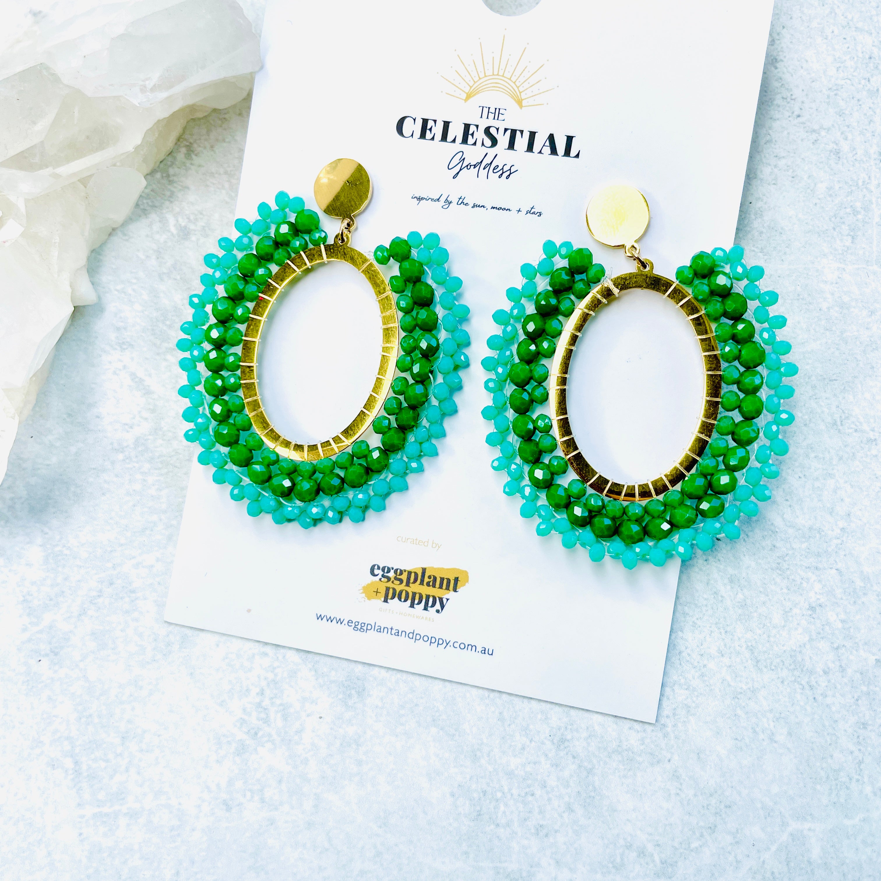 Aqua Beaded Hoop Earrings