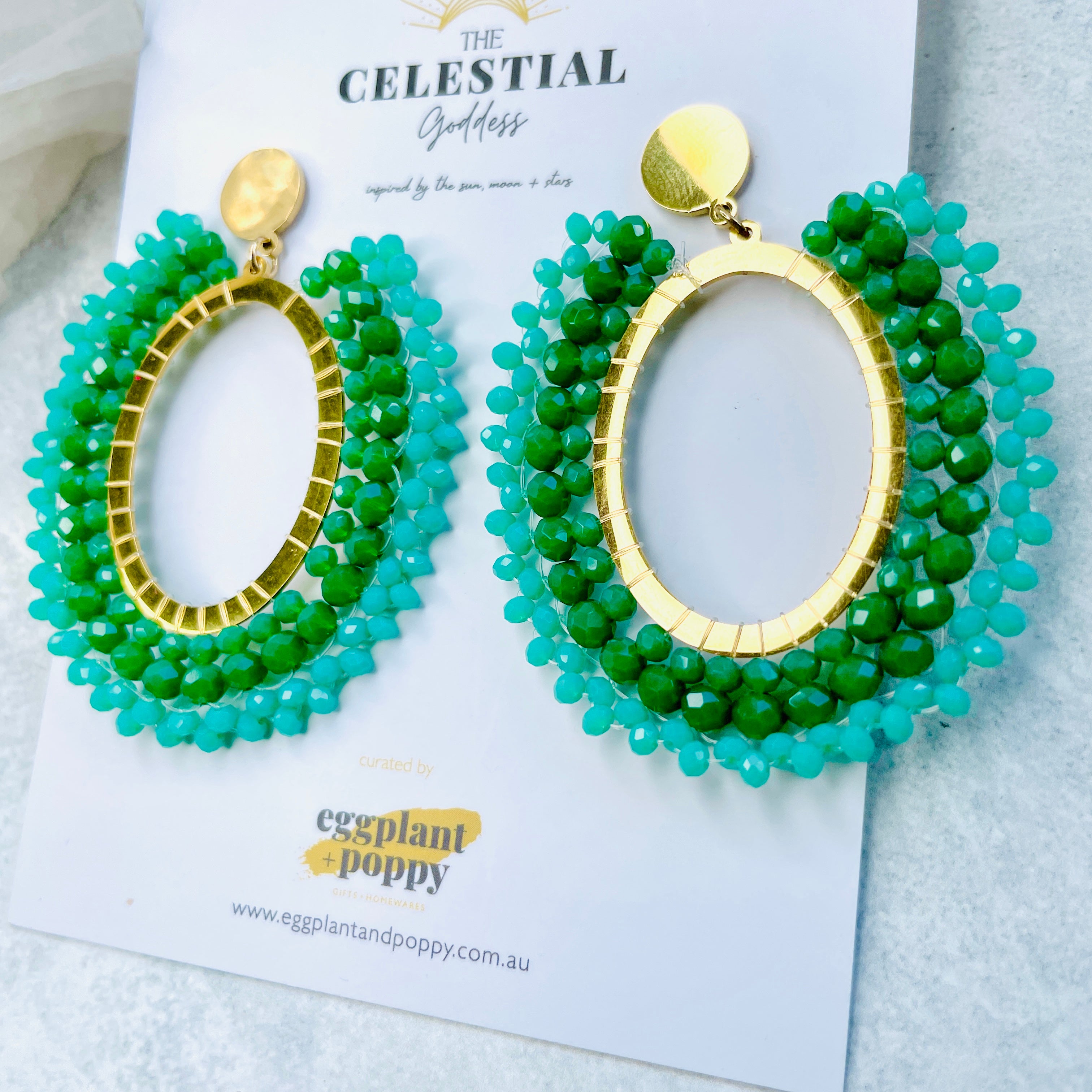 Aqua Beaded Hoop Earrings