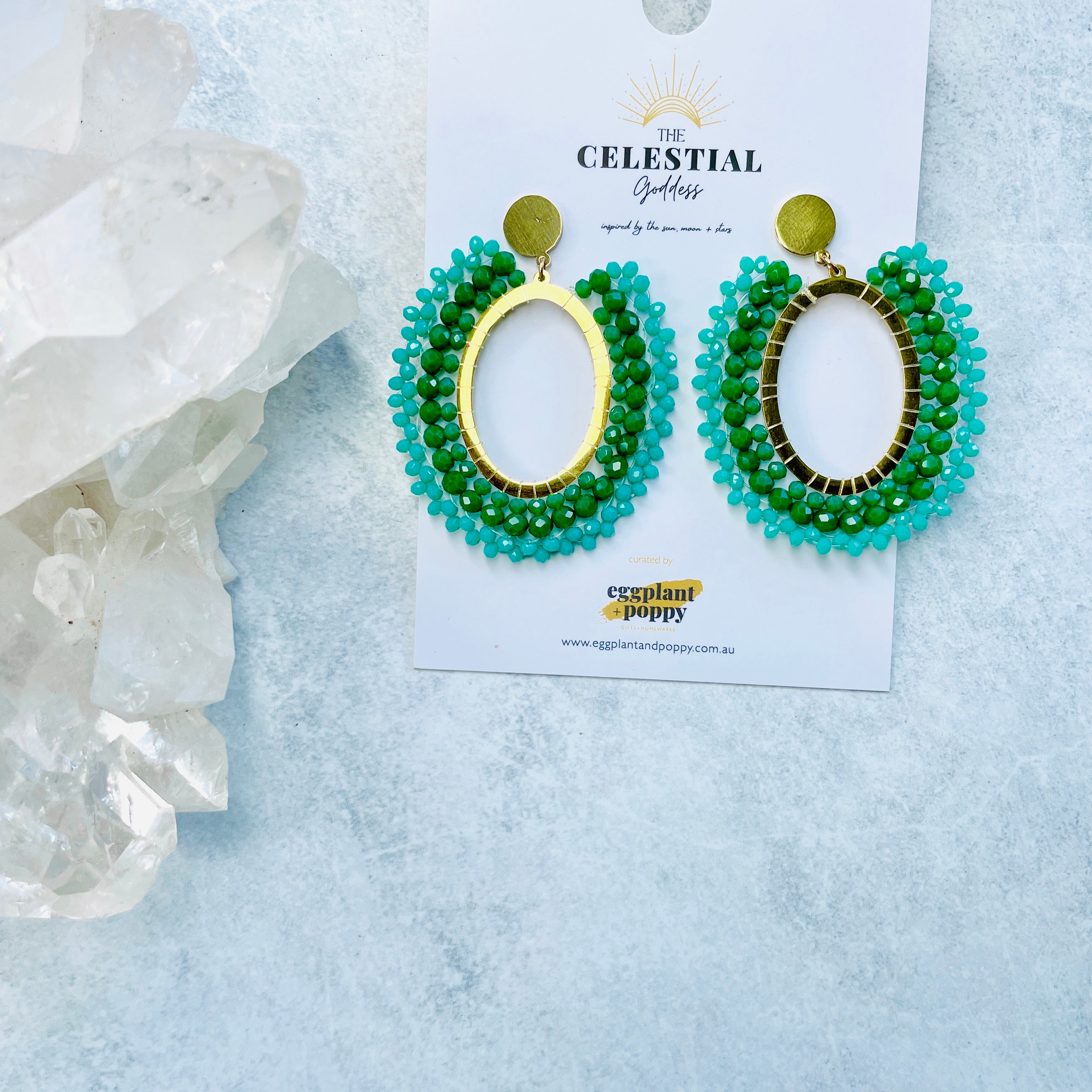 Aqua Beaded Hoop Earrings