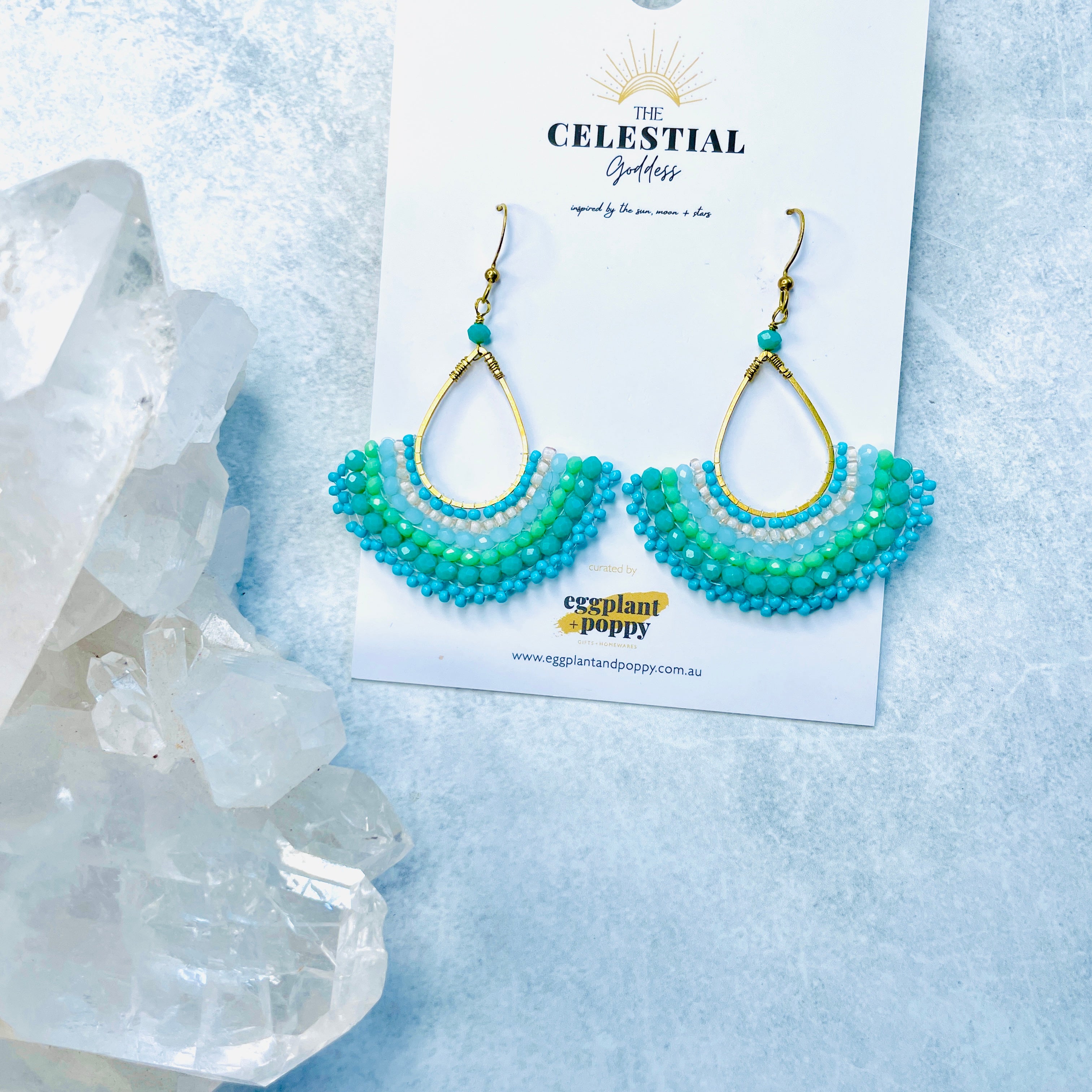 Aqua Beaded Lantern Earrings